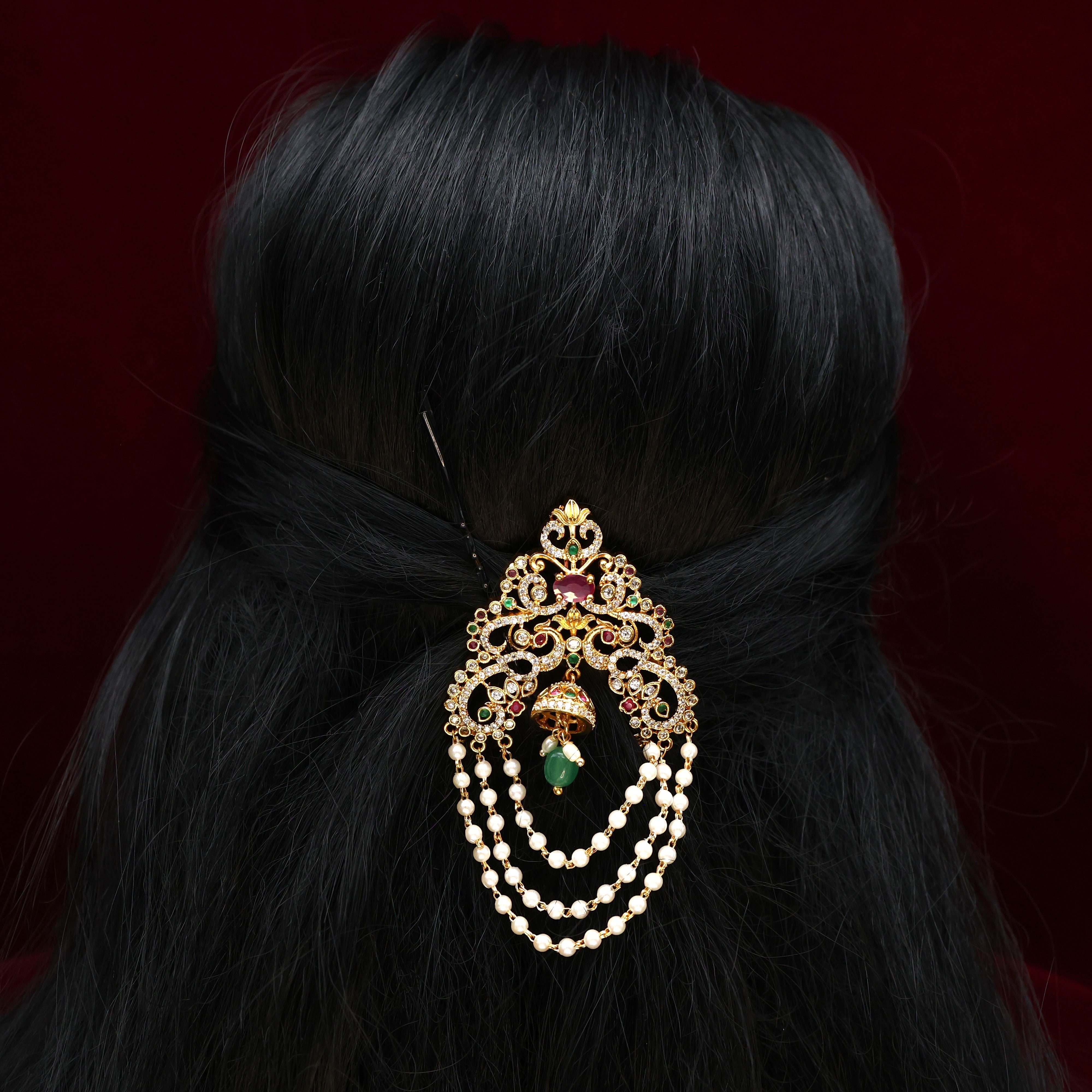 Gold Tone AD Rettapakshi Bridal Choti/Hair Pin