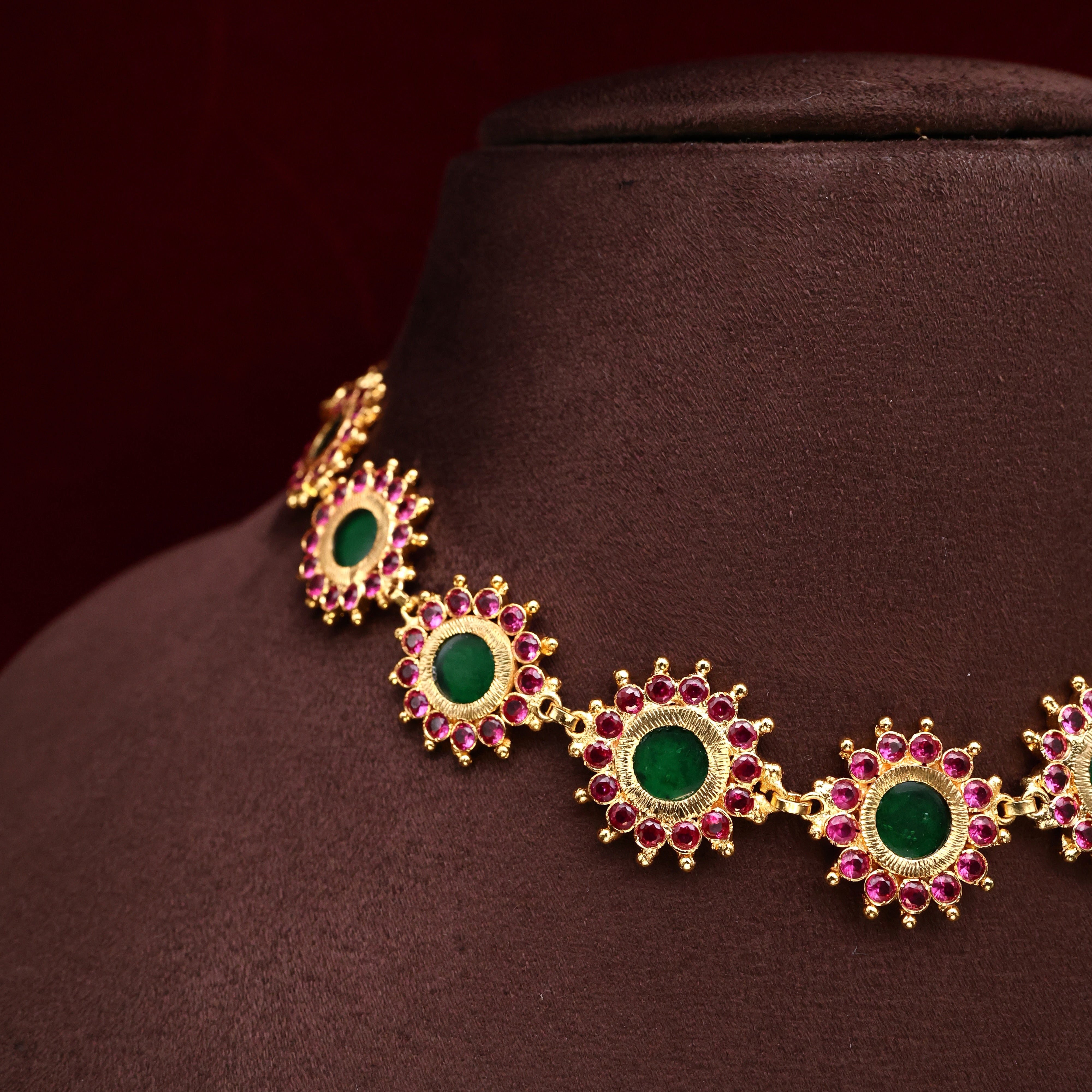 Real Gold Tone Round Sun Pendants High Neck Palakka Choker