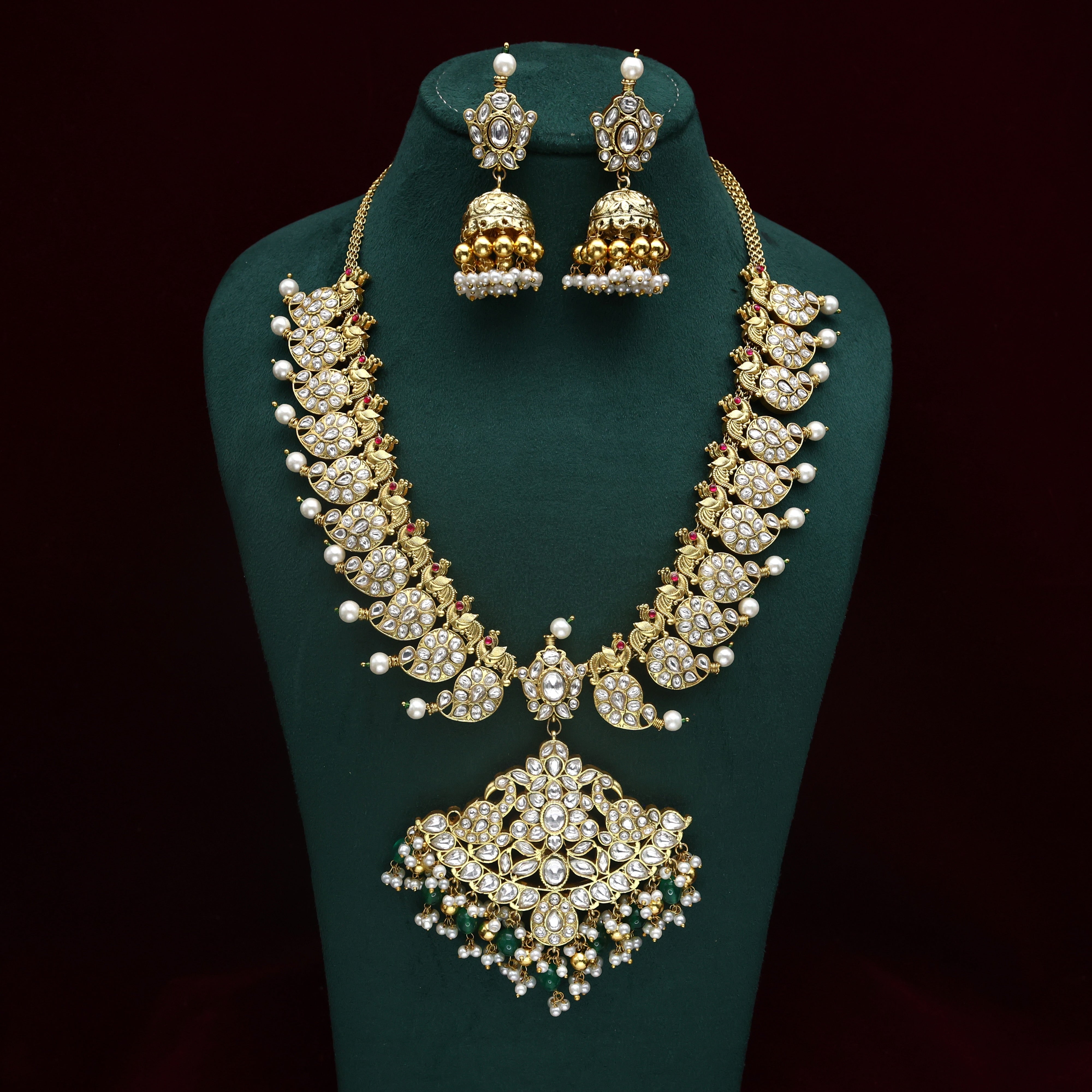 Premium Jadau Kundan Reversible Double Side Bridal Mango Pakshi Haaram Set