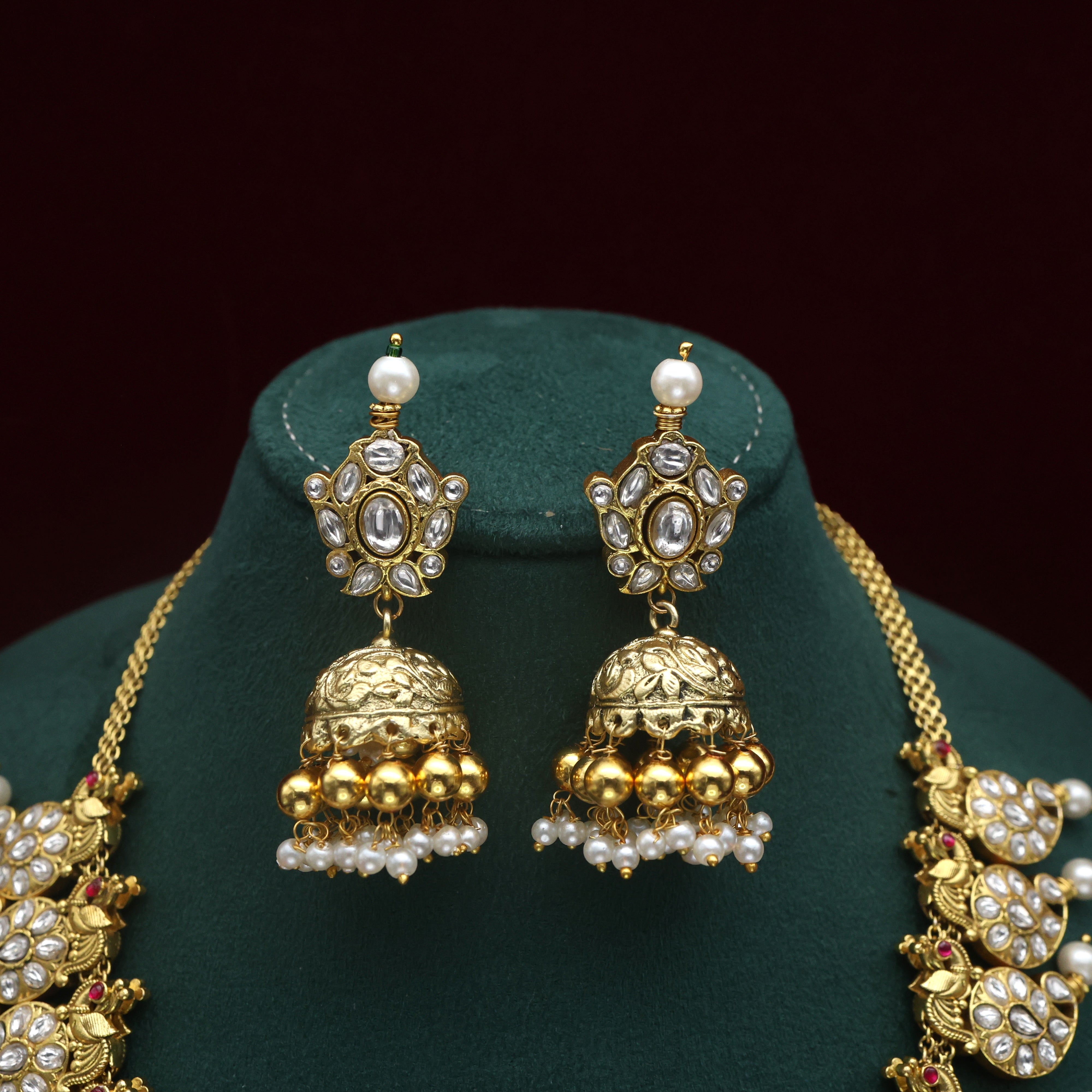 Premium Jadau Kundan Reversible Double Side Bridal Mango Pakshi Haaram Set