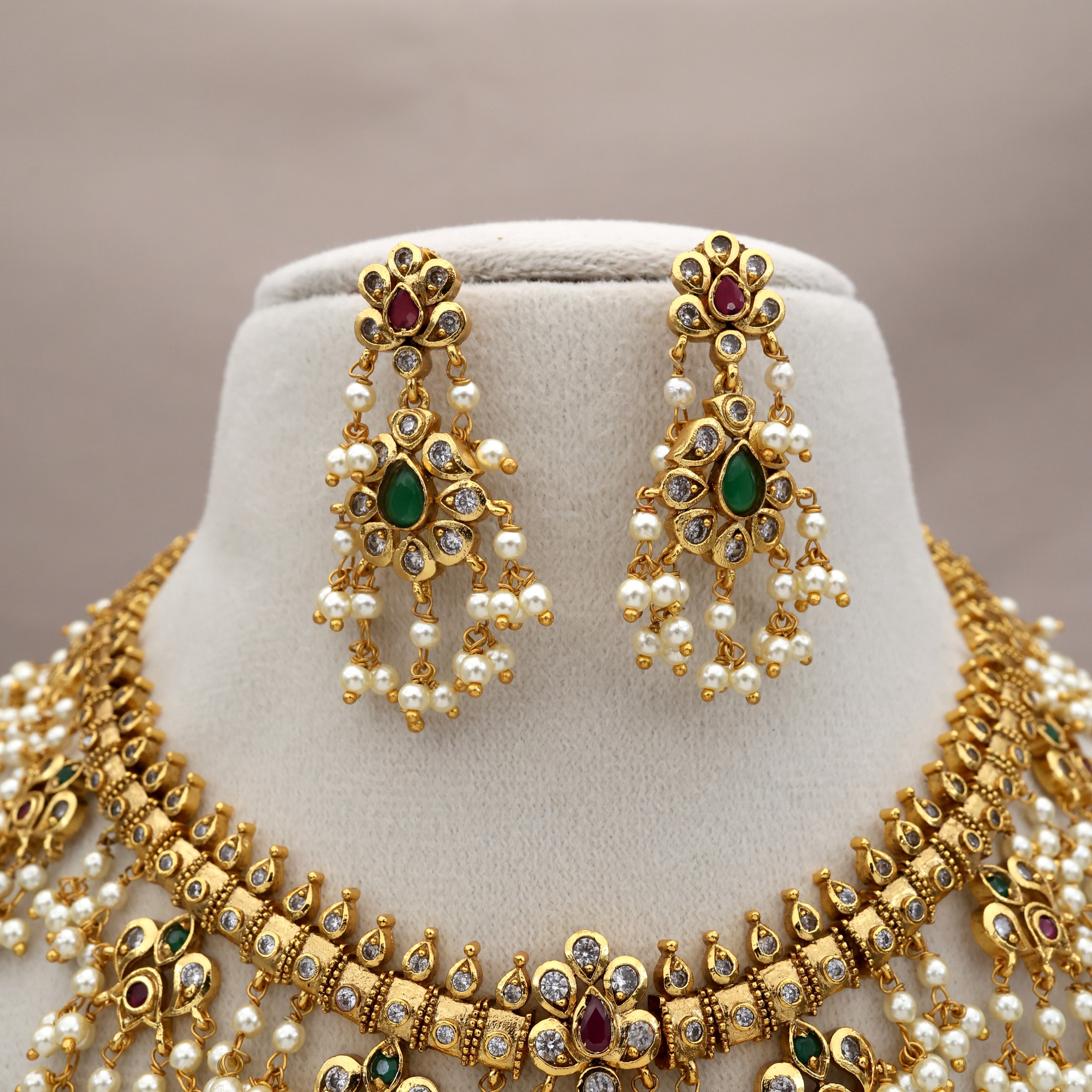 Premium Antique Gold Bridal Guttapusalu Necklace Set