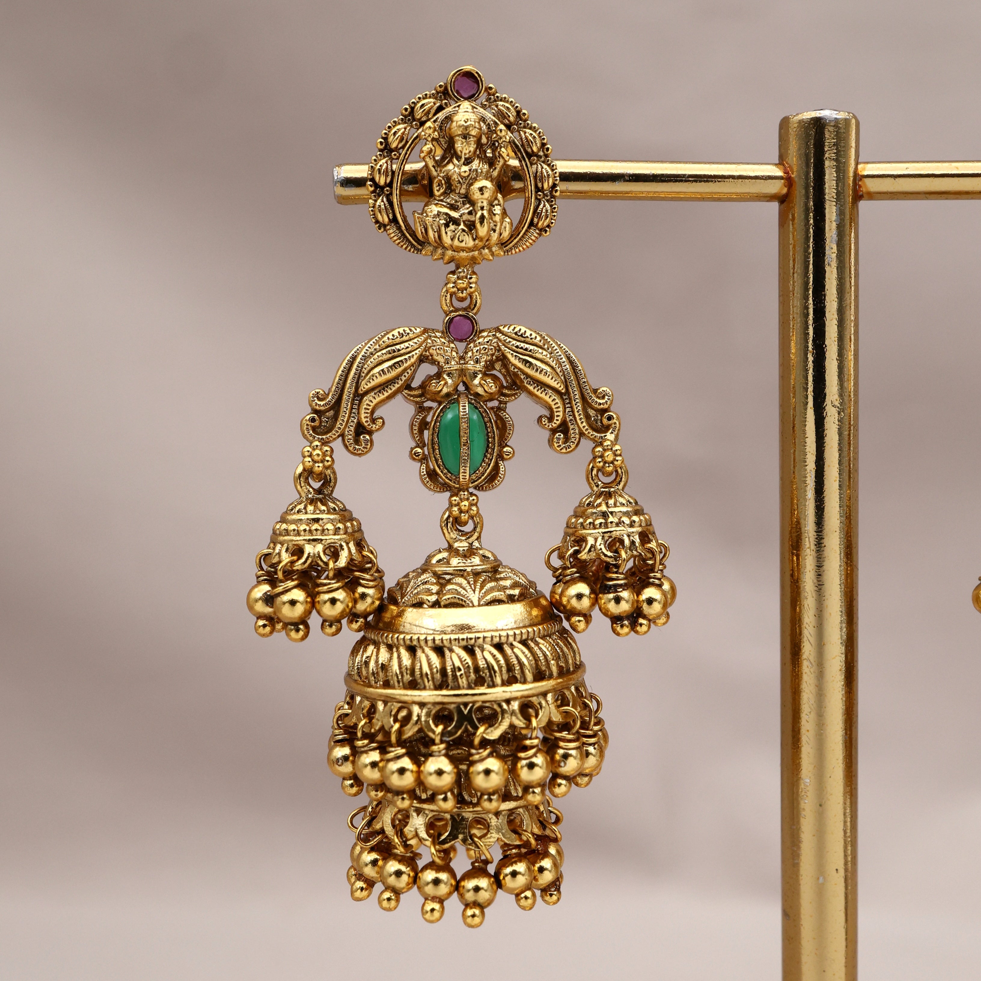Premium Antique Nagas Lakshmi Rettapakshi Double Adukku Bridal Jhumkas