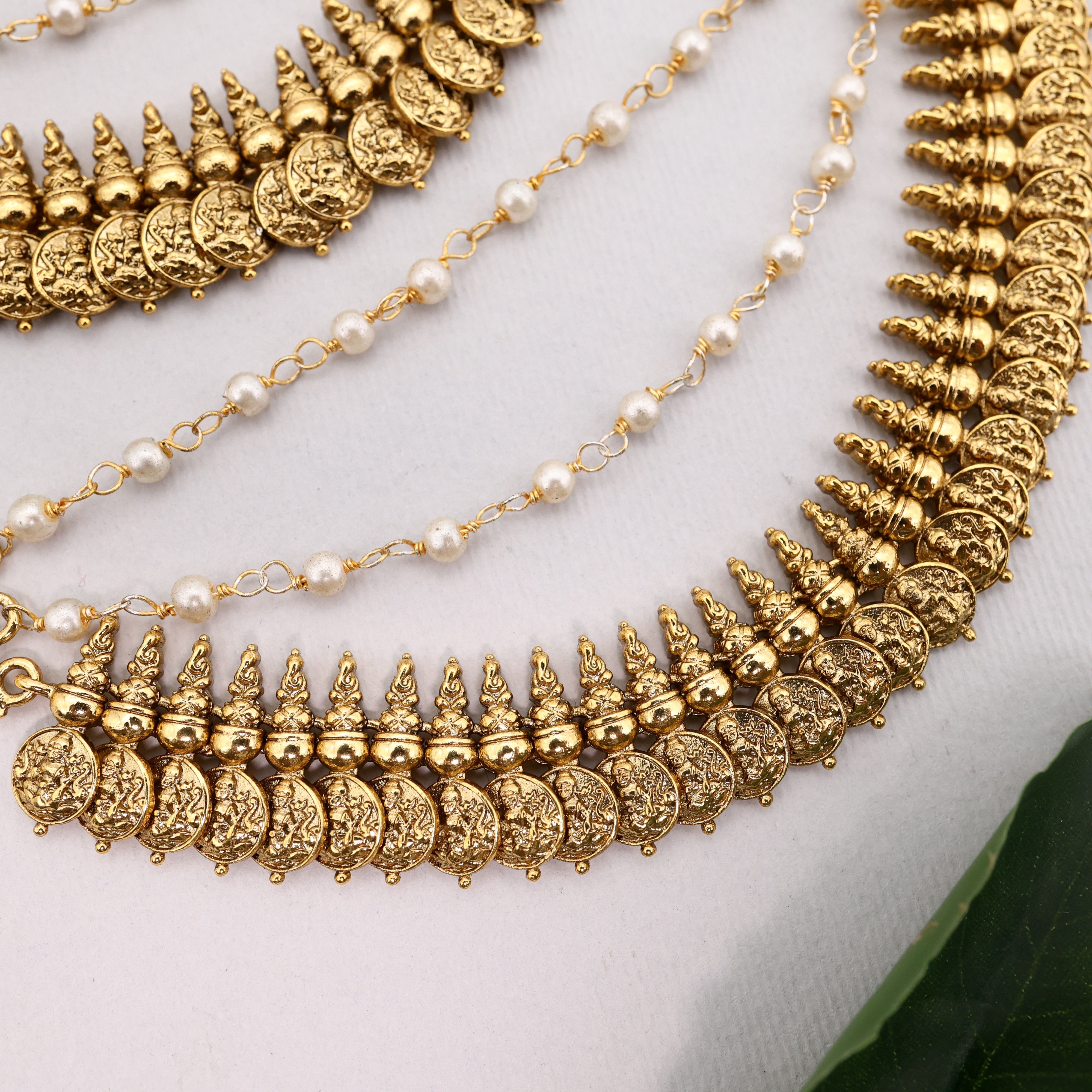 Antique Gold 3 Layer Lakshmi Coin Bridal Ear Chain/Kaan Chain/Maatal
