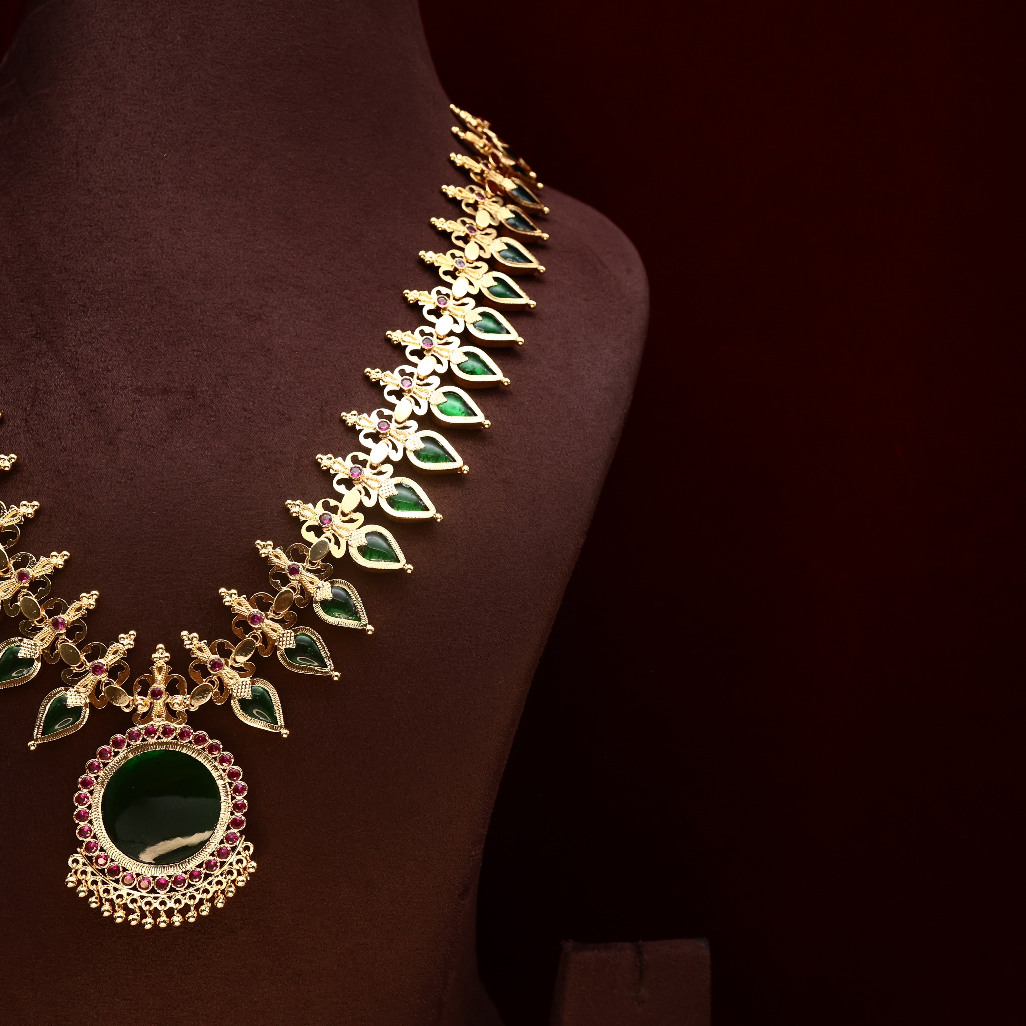 Premium Real Gold Tone Traditional Ela Palakka Bridal Long Haaram