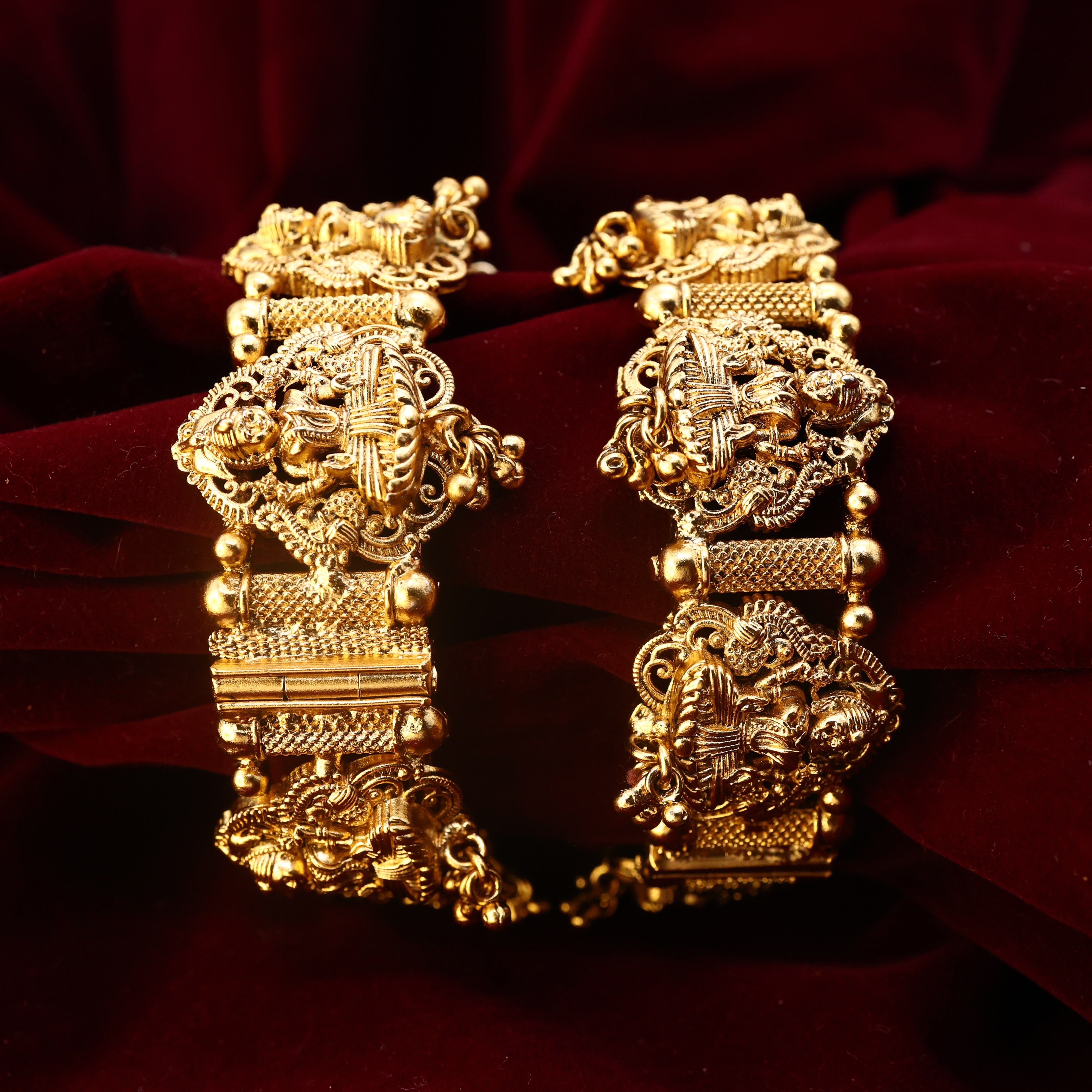 Premium Antique Gold Lakshmi Devi Openable Kada Bridal Bangles