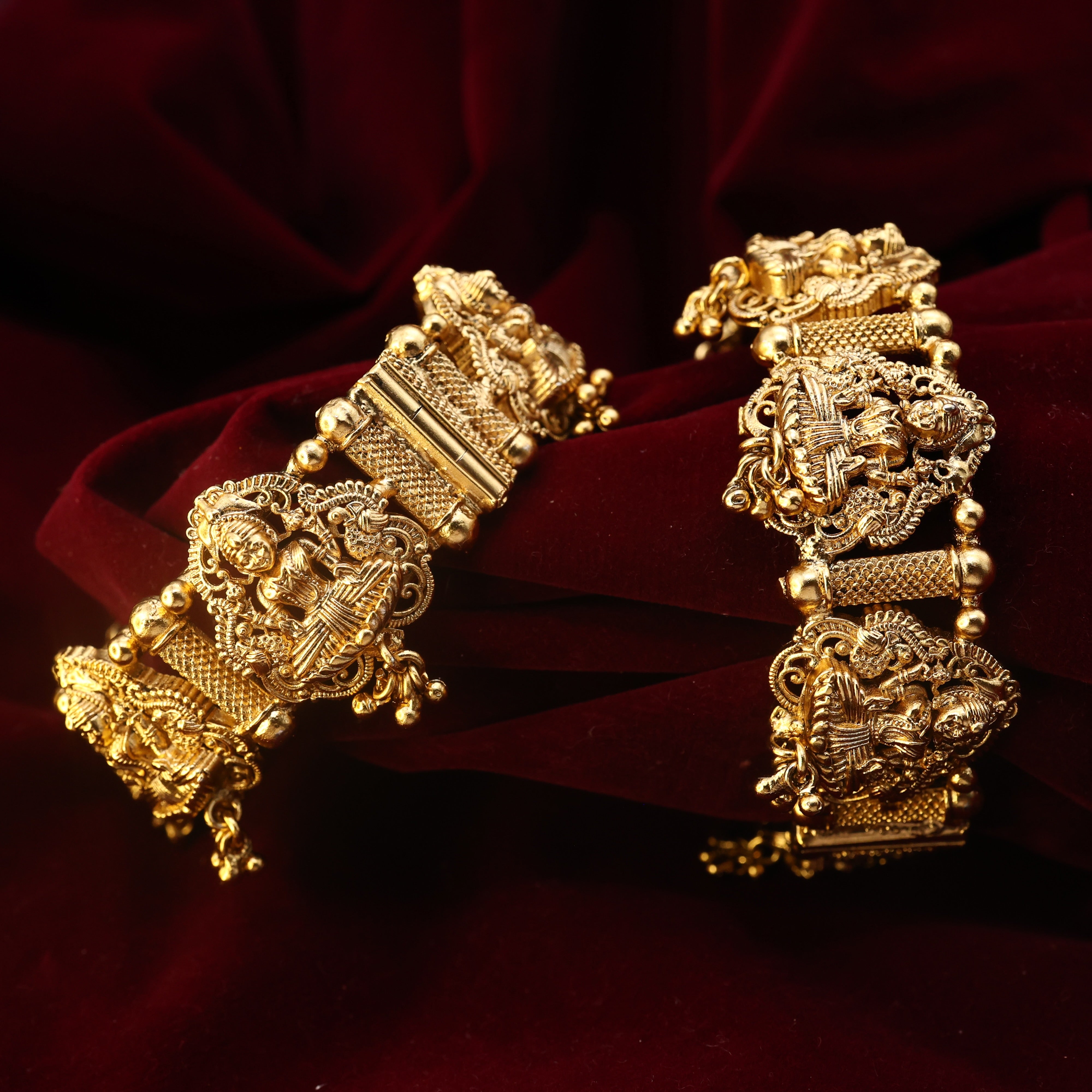 Premium Antique Gold Lakshmi Devi Openable Kada Bridal Bangles
