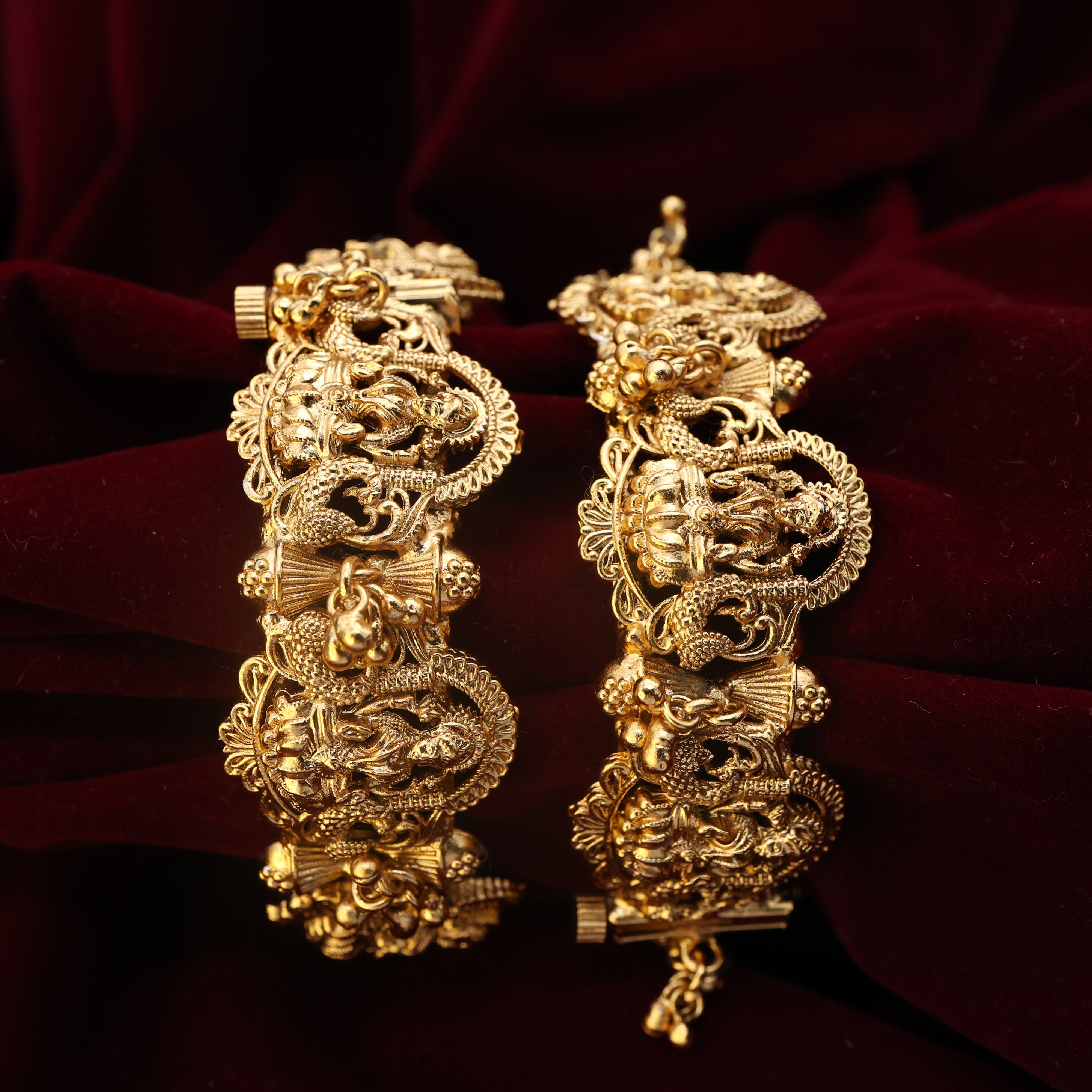 Thick Antique Gold Screw Open Lakshmi Kada Bridal Bangles