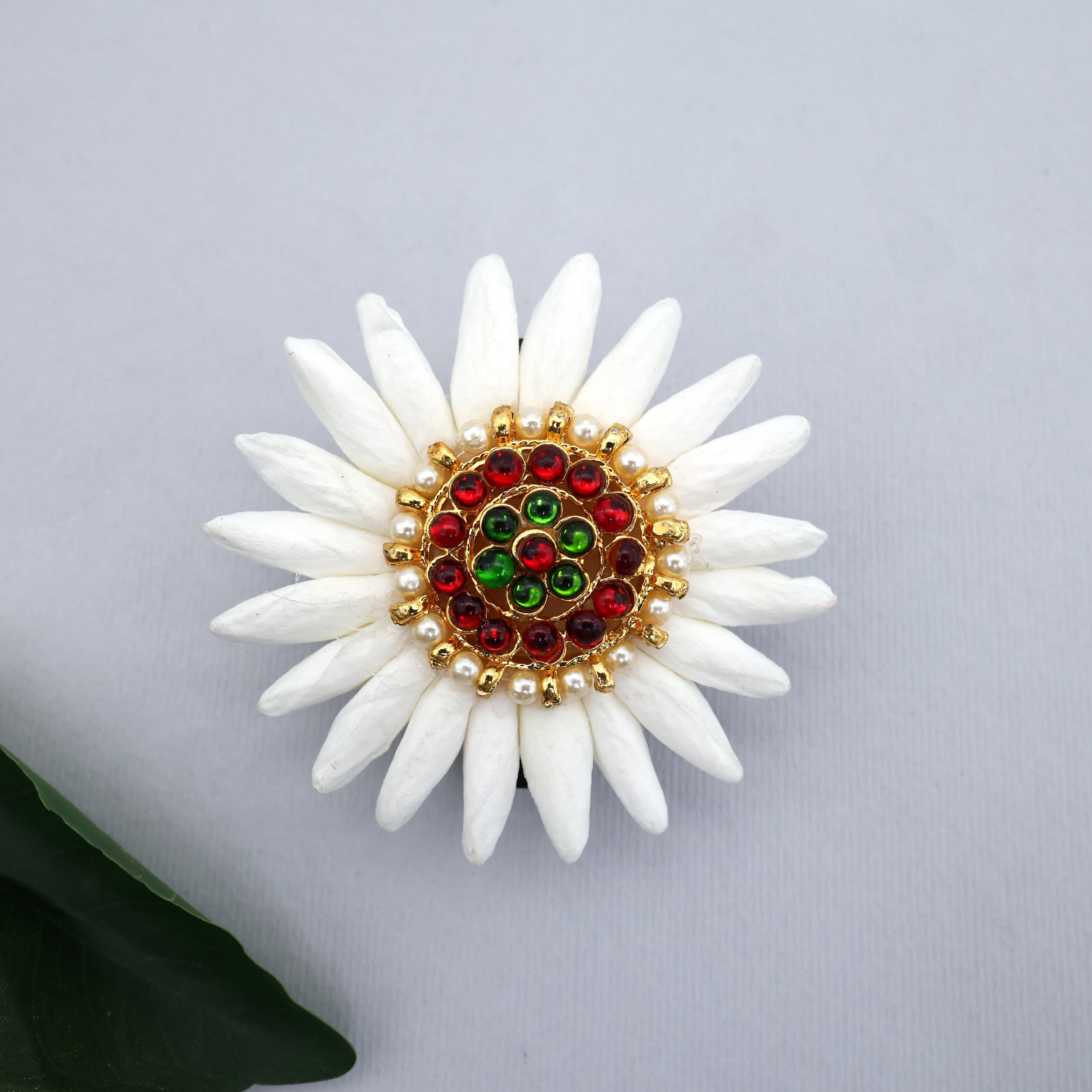 HANDMADE SMALL KEMP SURYAN MULLAI MOTTU FRENCH BARRETTE HAIR CLIP