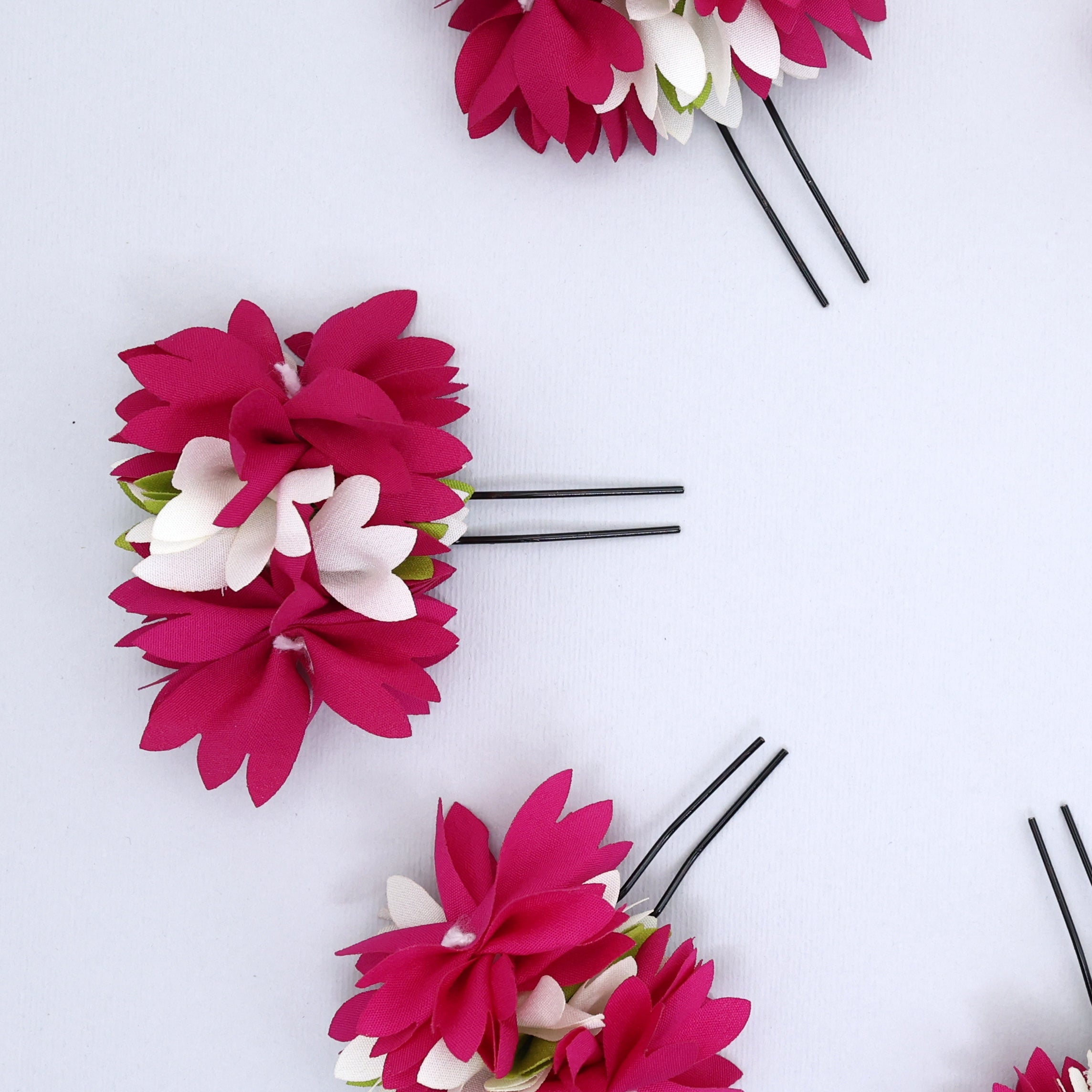 Fabric Pichi Poo Flower U Pin - Rani Pink (Pack of 6)