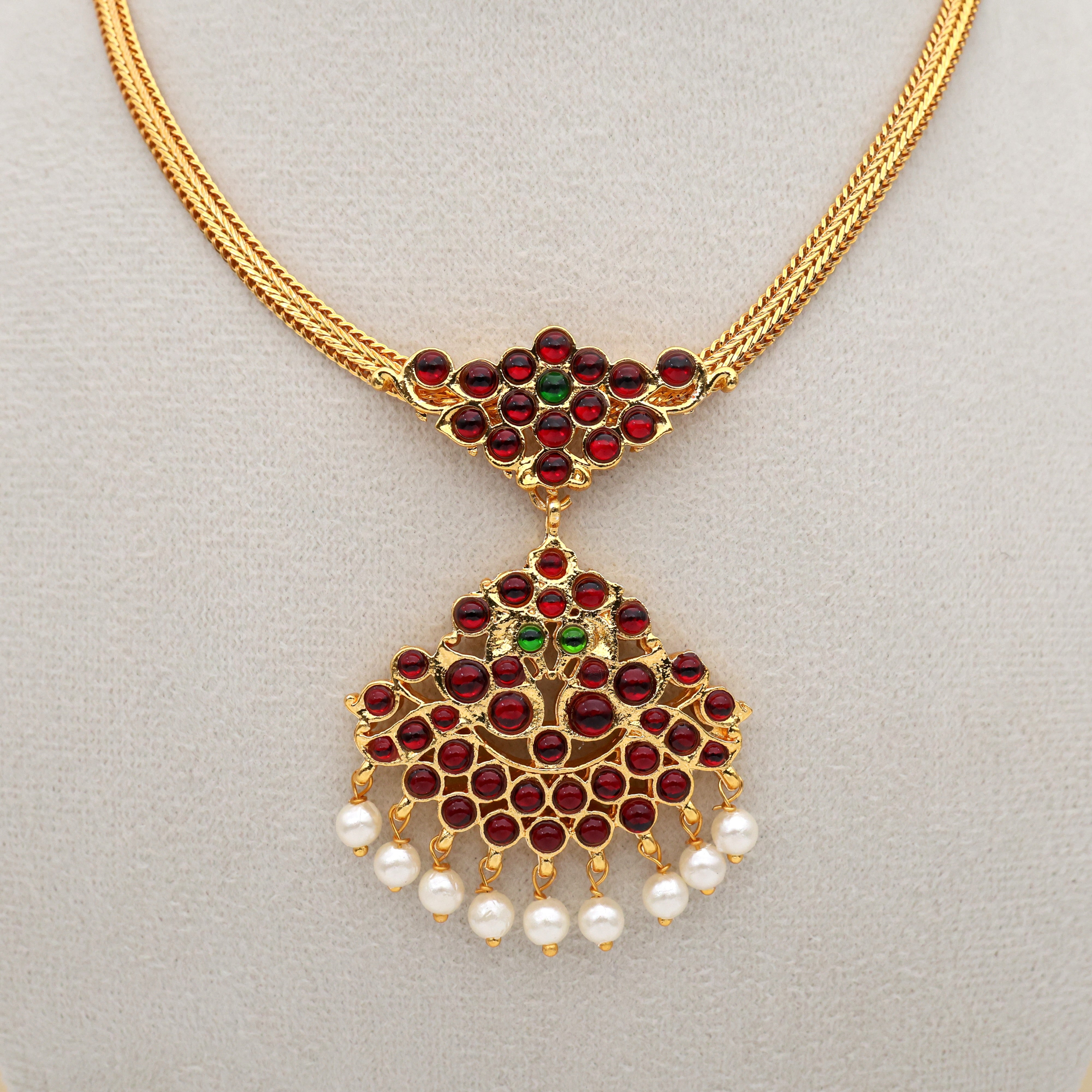 Gold Tone Temple Kemp Rettapakshi Attigai Necklace