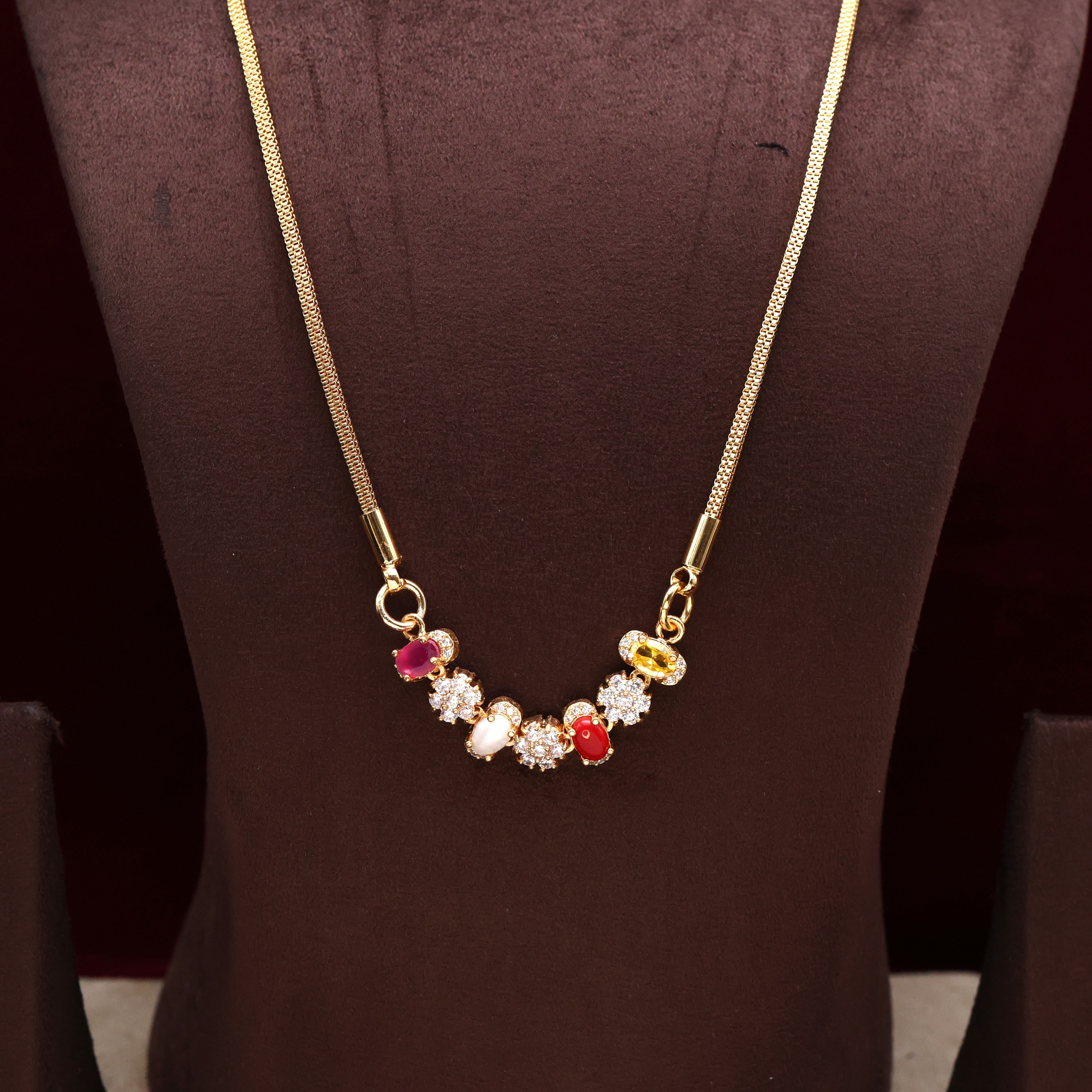 Real Gold Tone Flexible Pendant Chain - 4 Stone