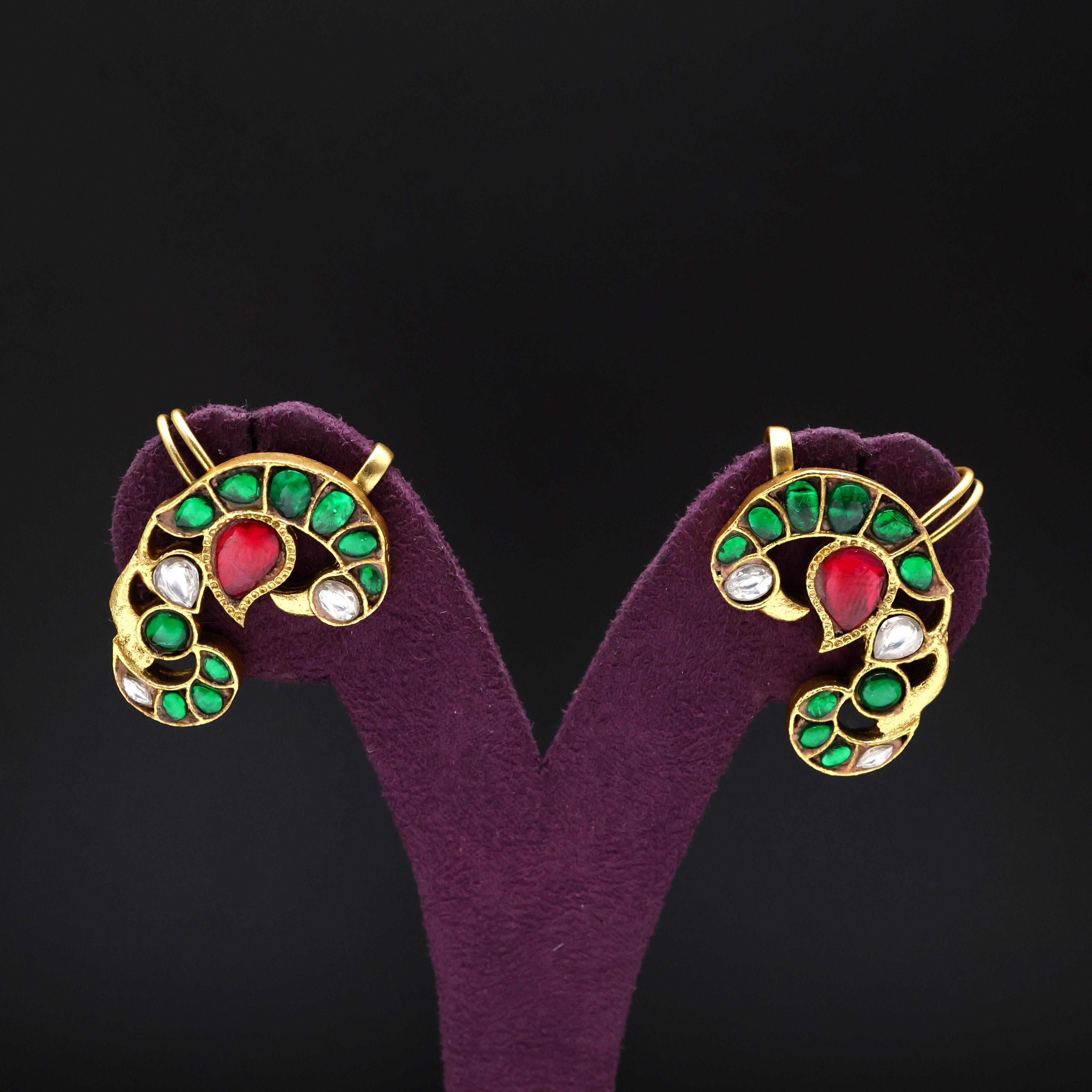 Premium Jadau Kundan Peacock Bugadi/Koppu Earrings (Can also be used as hair accessory)