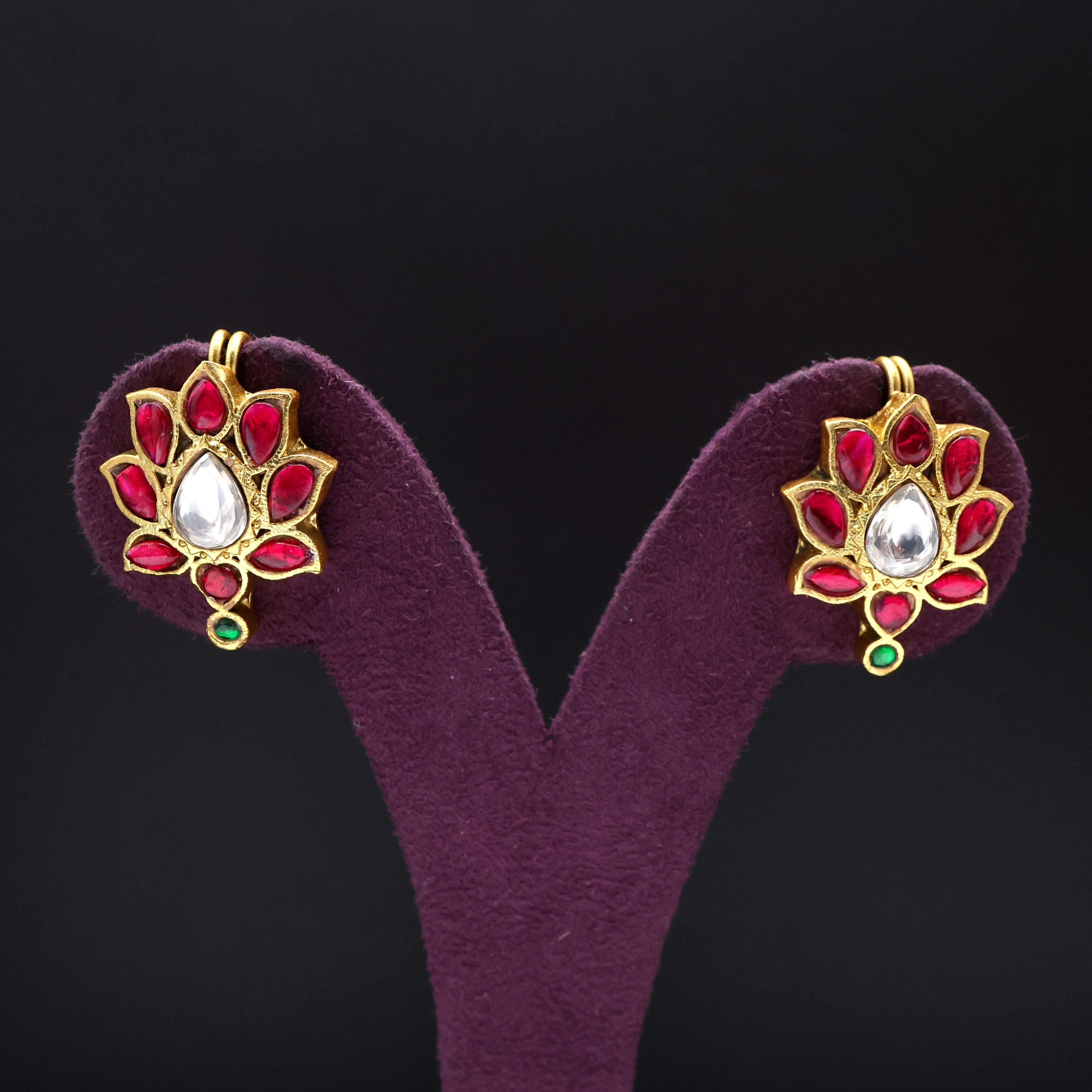 Premium Jadau Kundan Lotus Bugadi/Koppu Earrings (Can also be used as hair accessory)