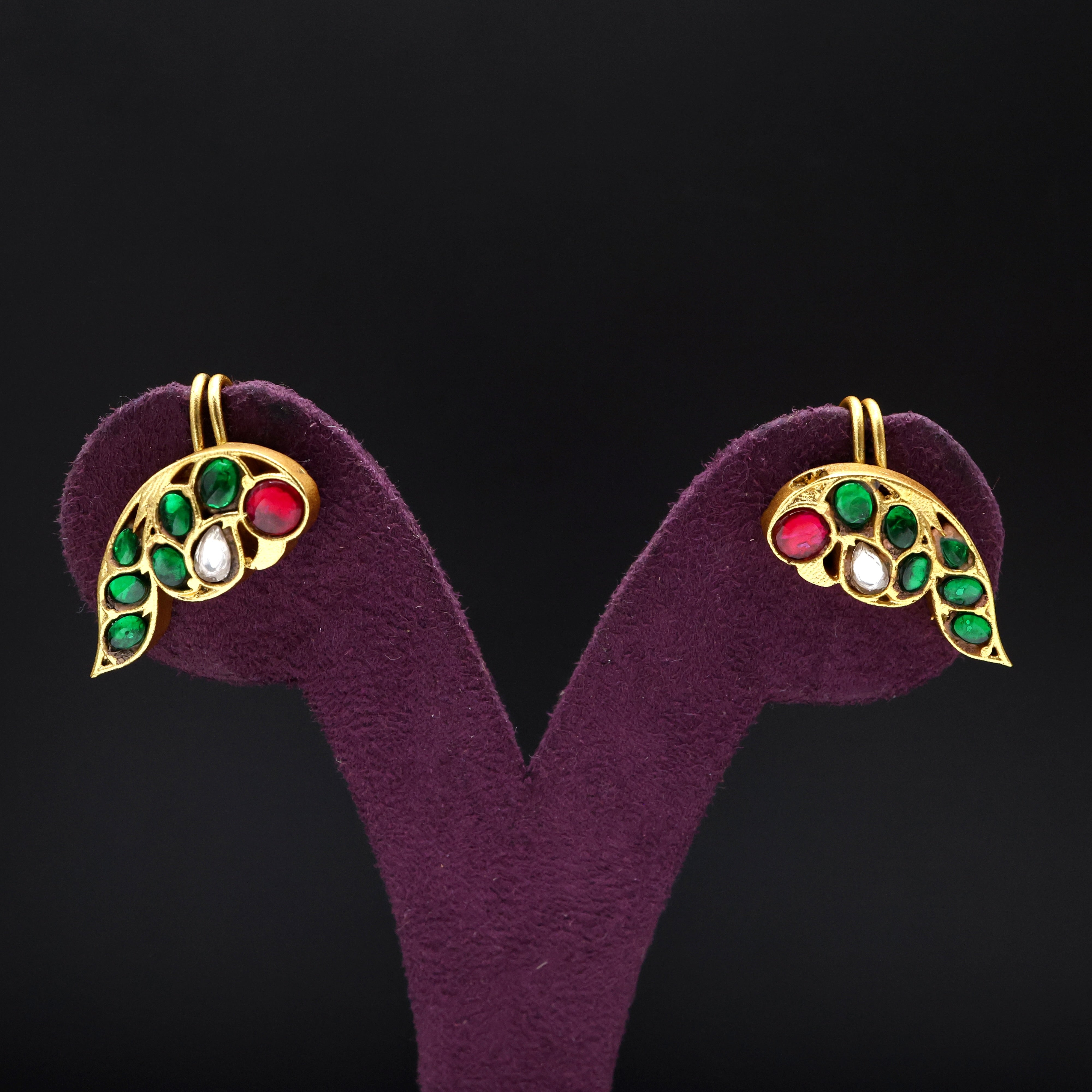 Premium Jadau Kundan Mayil Bugadi/Koppu Earrings (Can also be used as hair accessory)