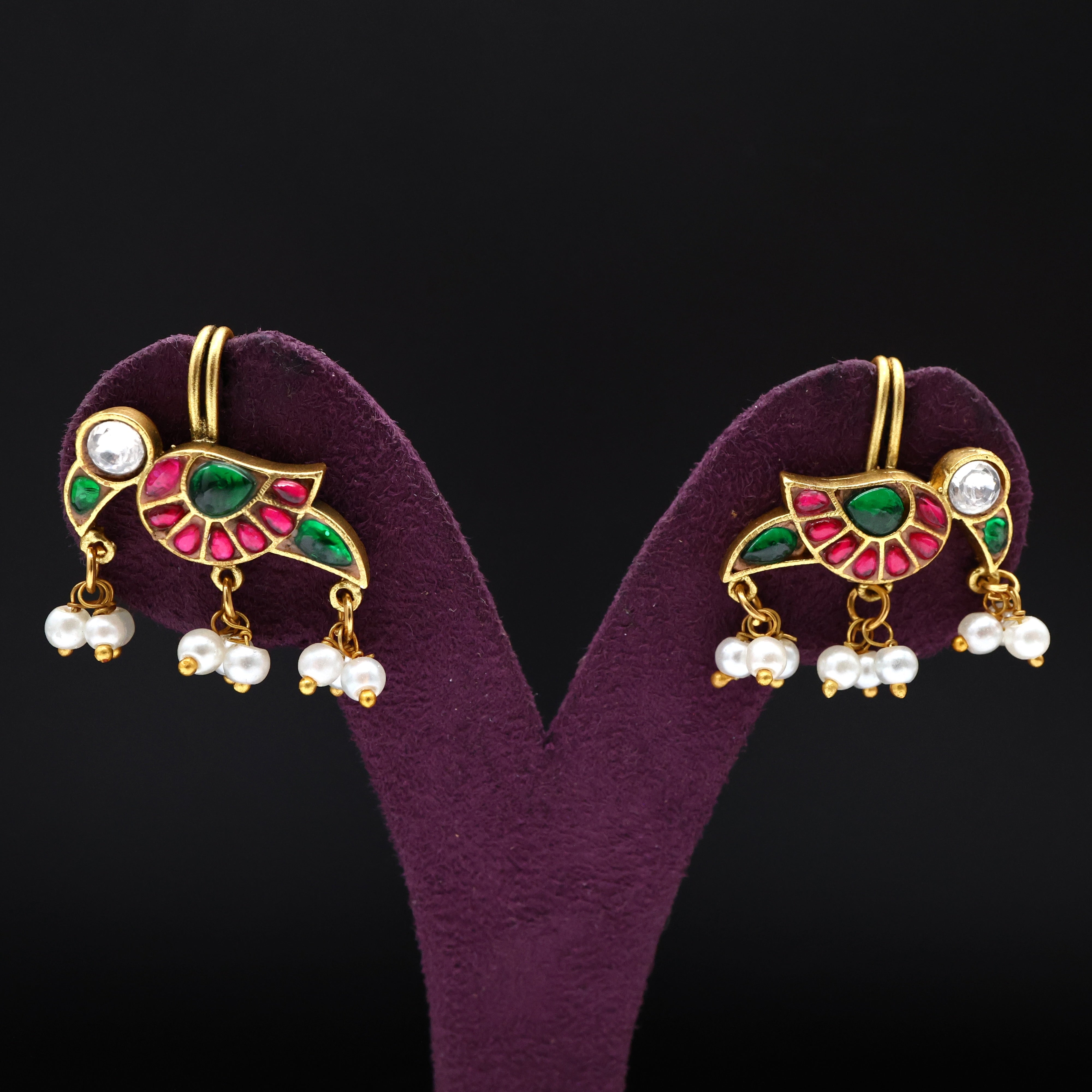 Premium Jadau Kundan Parrot Bugadi/Koppu Earrings (Can also be used as hair accessory)
