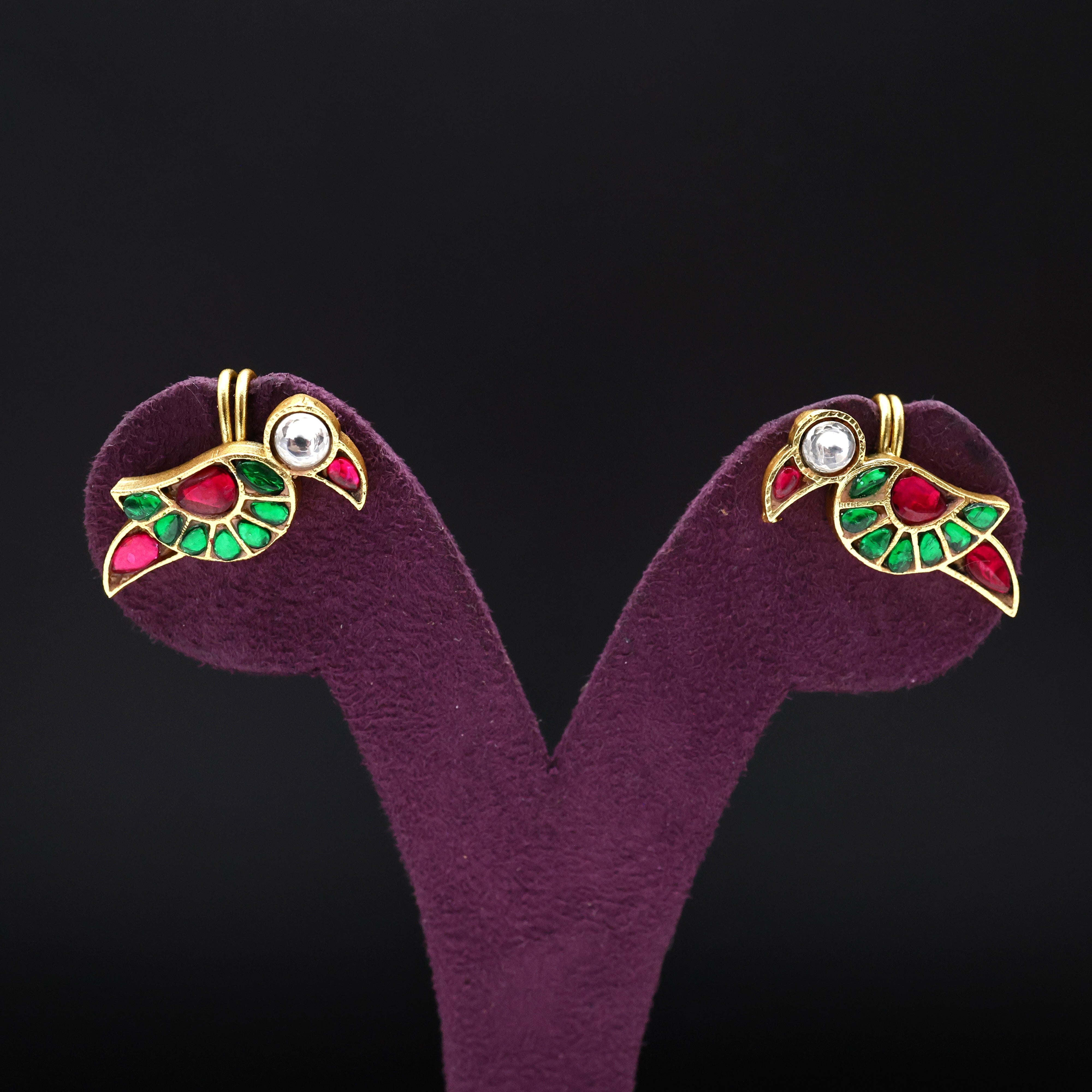 Premium Jadau Kundan Parrot Bugadi/Koppu Earrings (Can also be used as hair accessory)