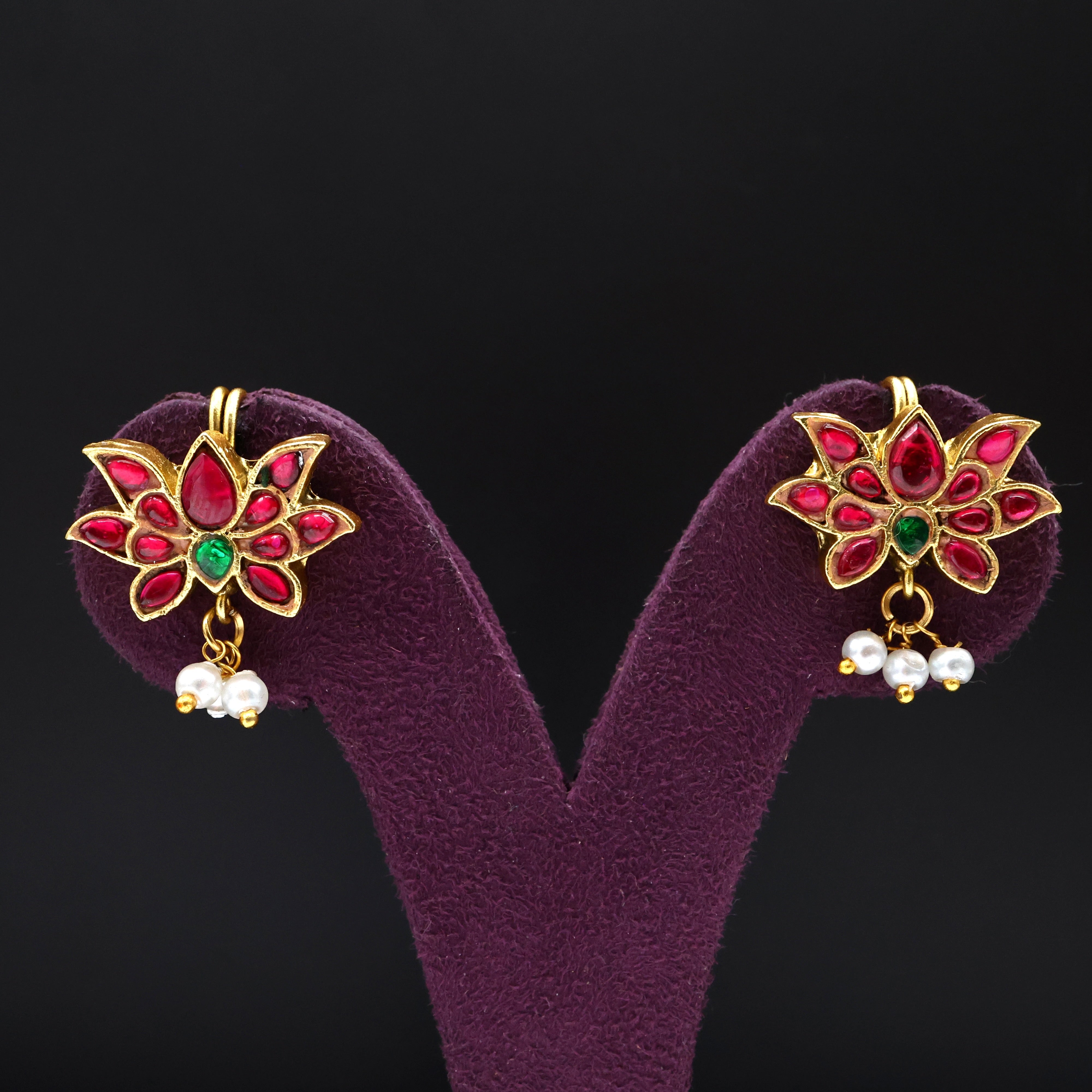 Premium Jadau Kundan Thamarai Bugadi/Koppu Earrings (Can also be used as hair accessory)