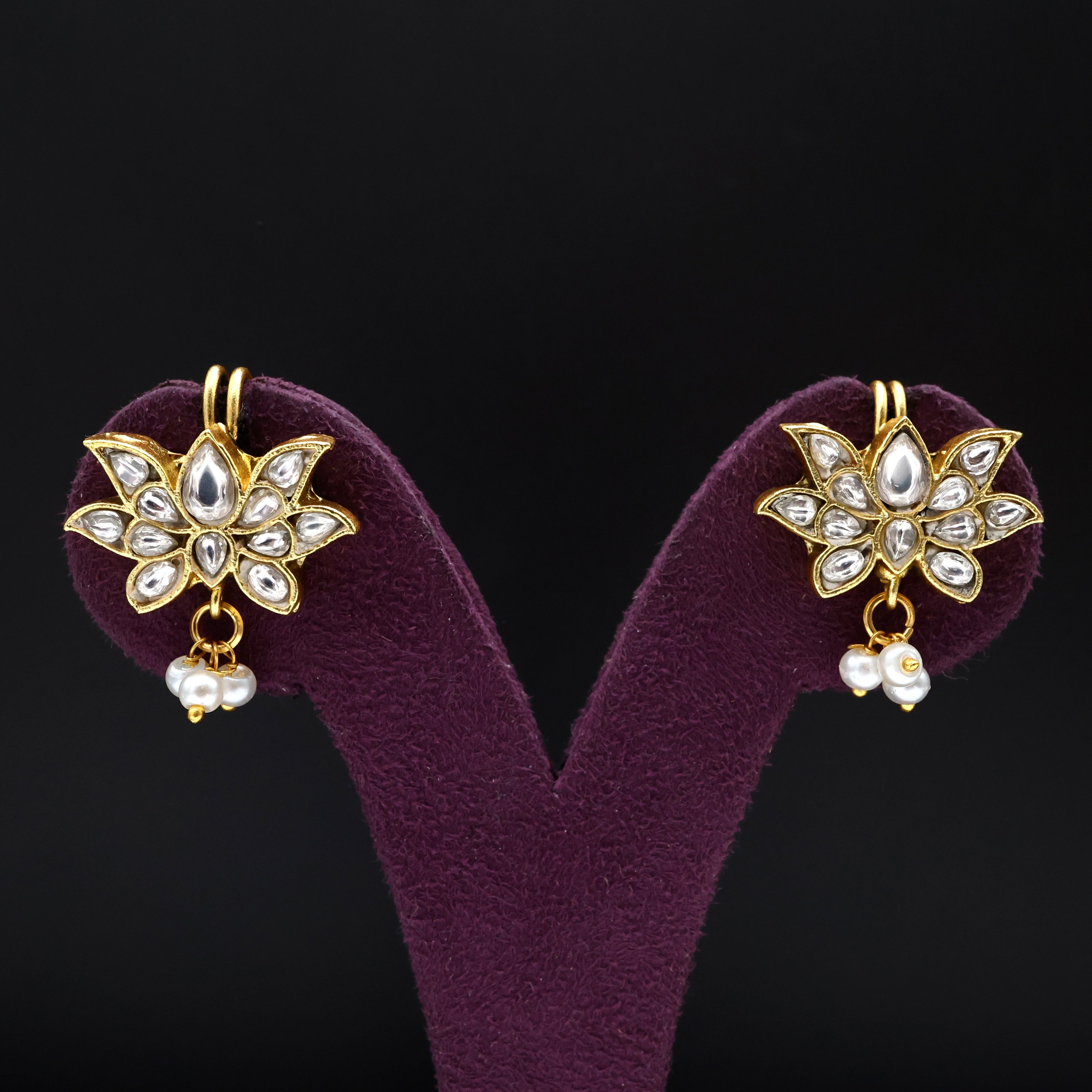 Premium Jadau Kundan Thamarai Bugadi/Koppu Earrings (Can also be used as hair accessory)