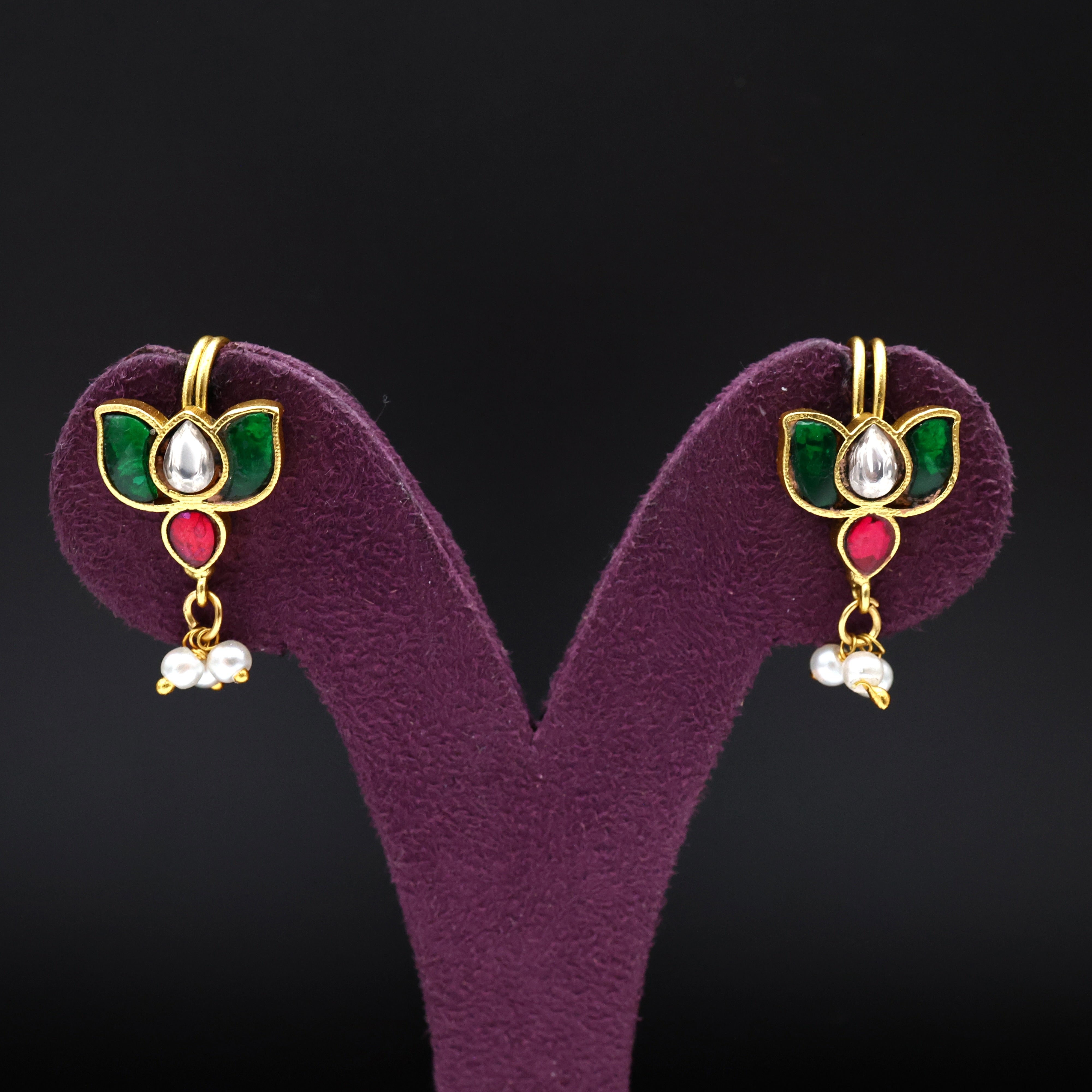 Premium Jadau Kundan Lotus Bugadi/Koppu Earrings (Can also be used as hair accessory)