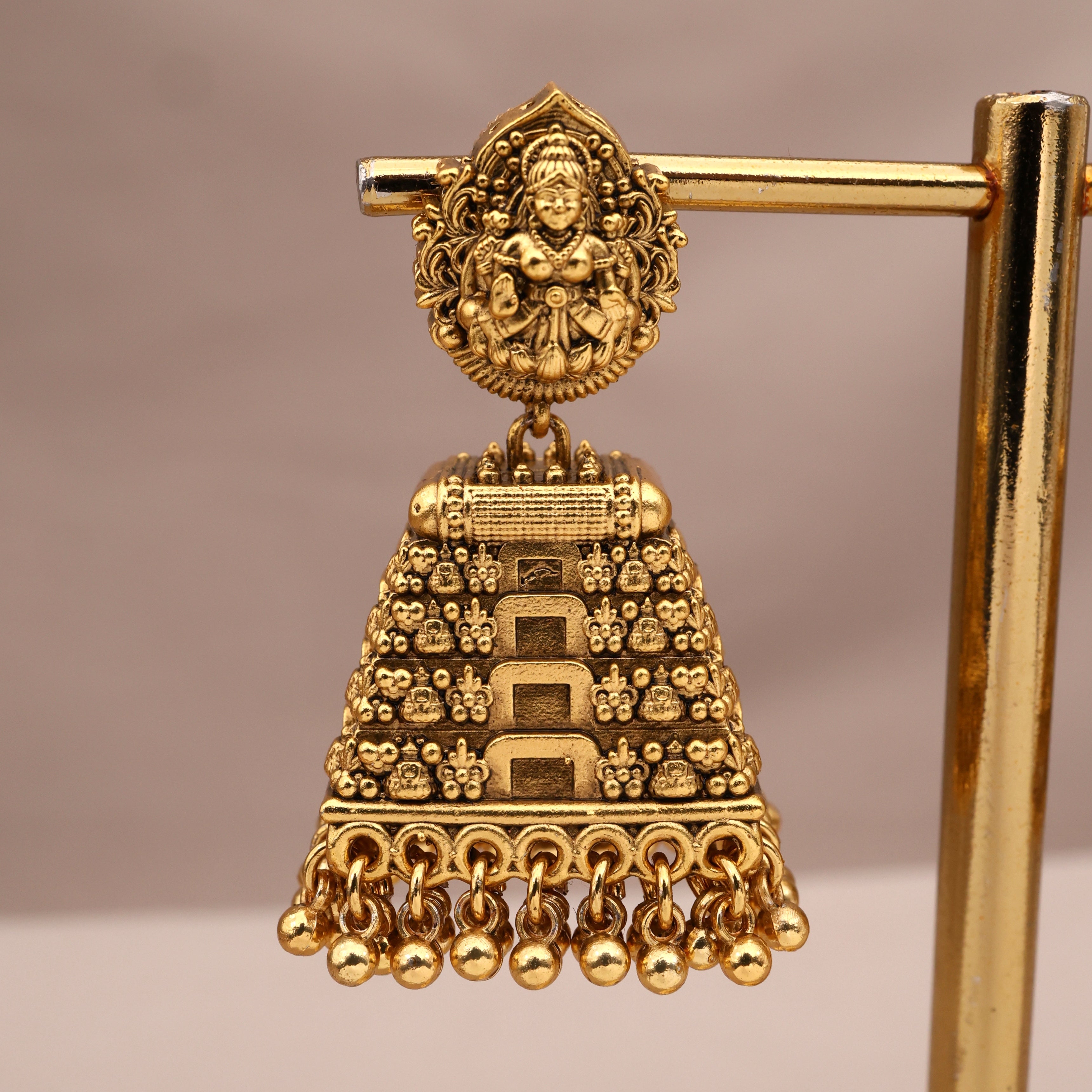 Antique Real Gold Look Premium Lakshmi Gopuram Jhumkas