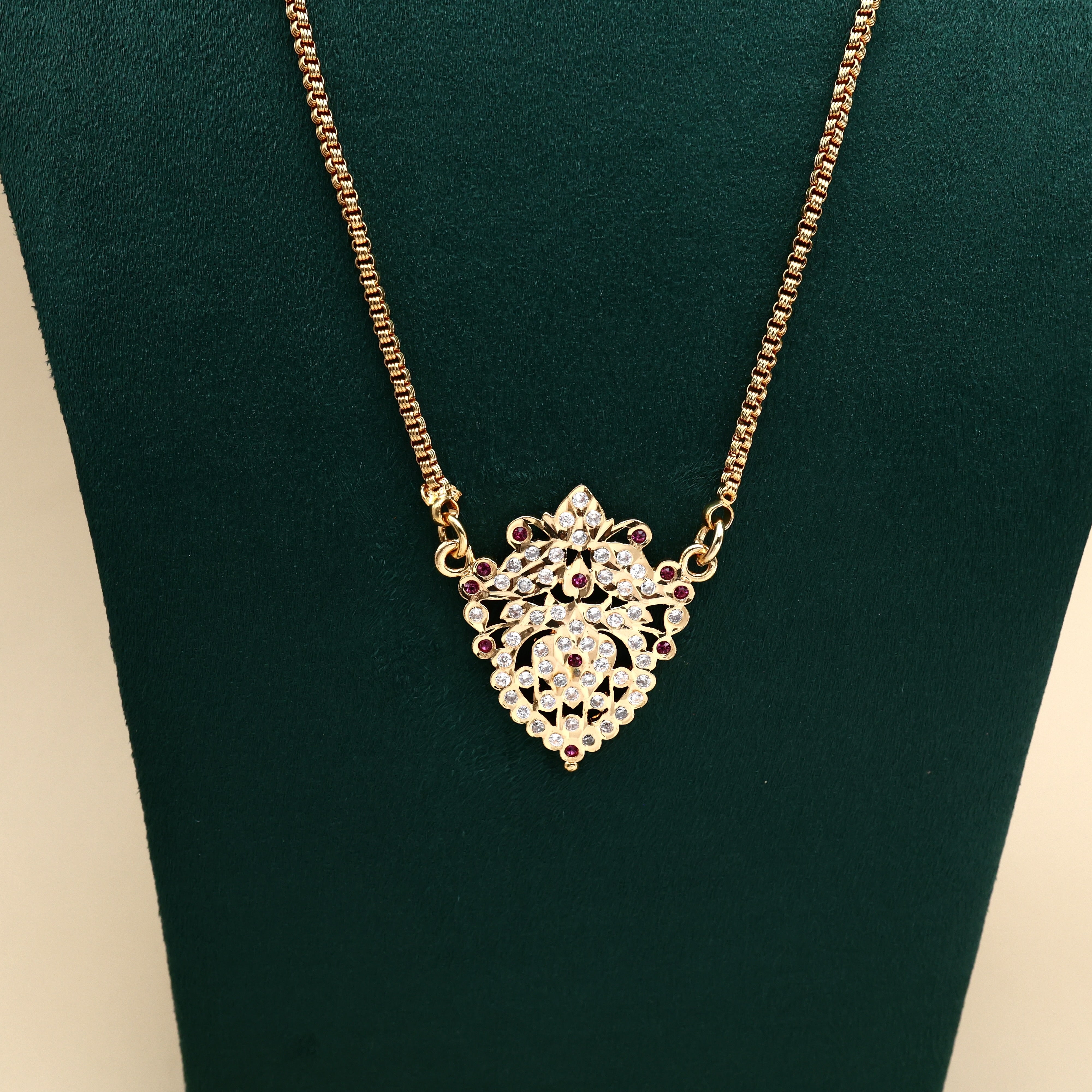 Real Gold Tone Beautiful Traditional Kalasam Pendant Chain - 24 Inches Chain