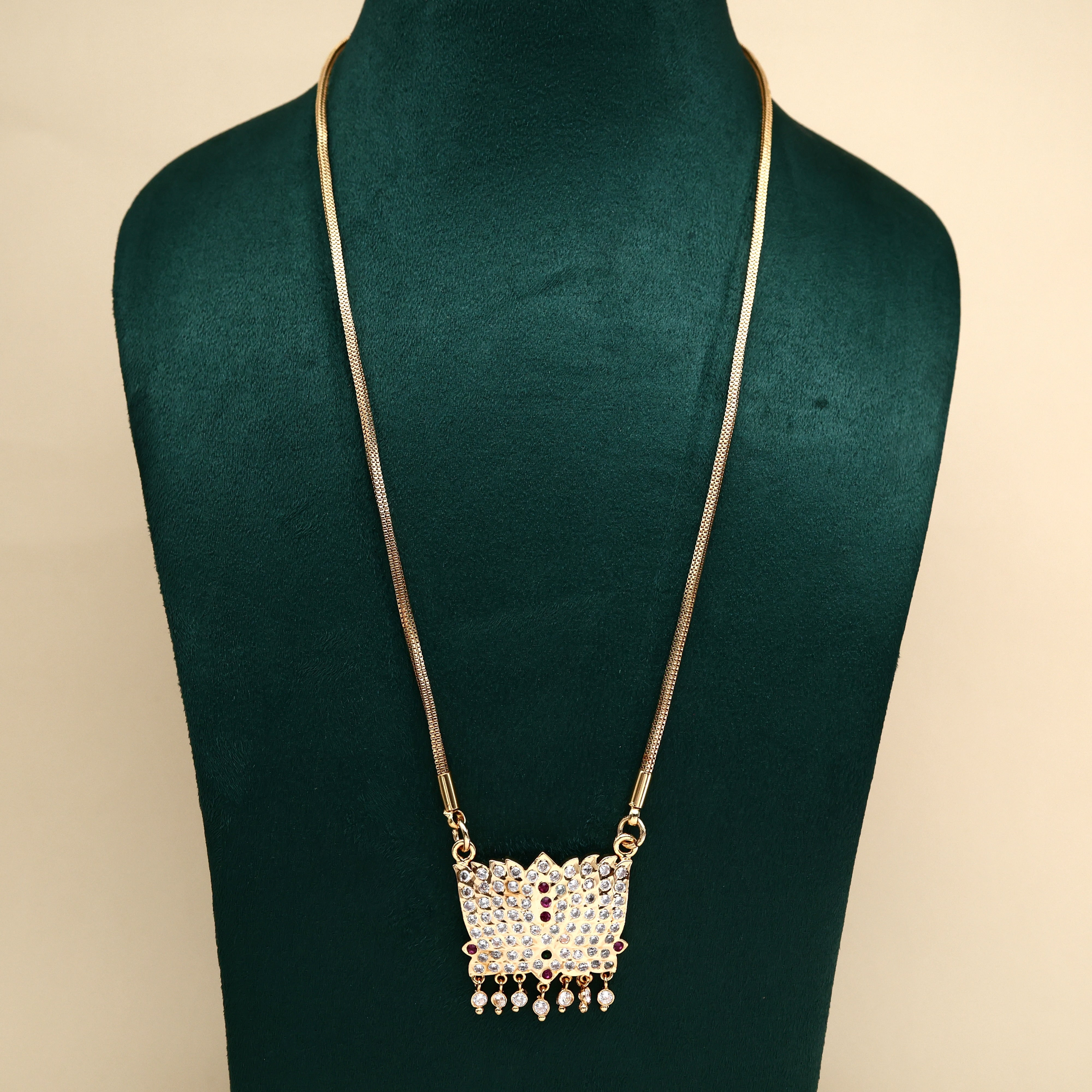 Real Gold Tone Traditional Lotus Pendant Chain - 25 Inches Chain