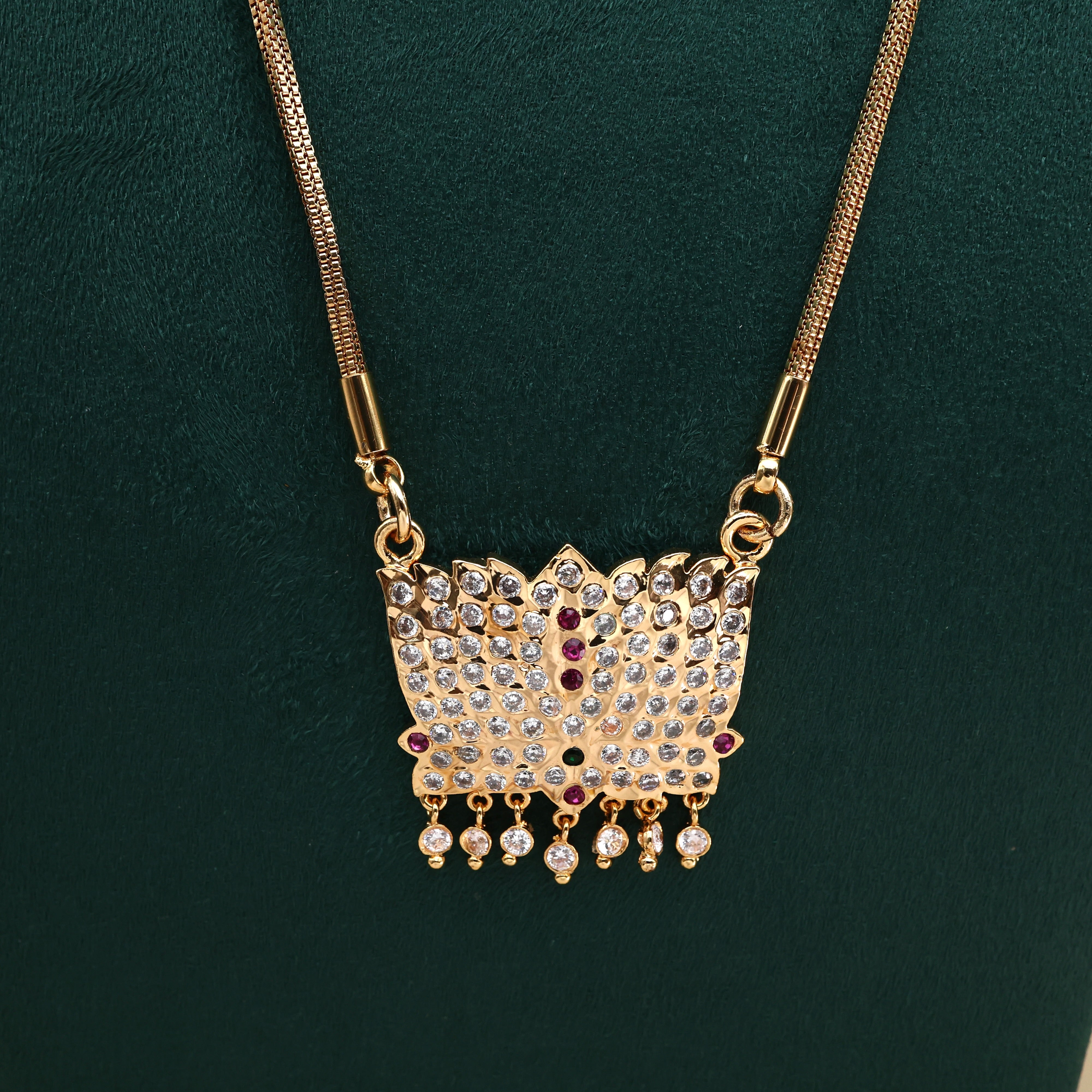 Real Gold Tone Traditional Lotus Pendant Chain - 25 Inches Chain