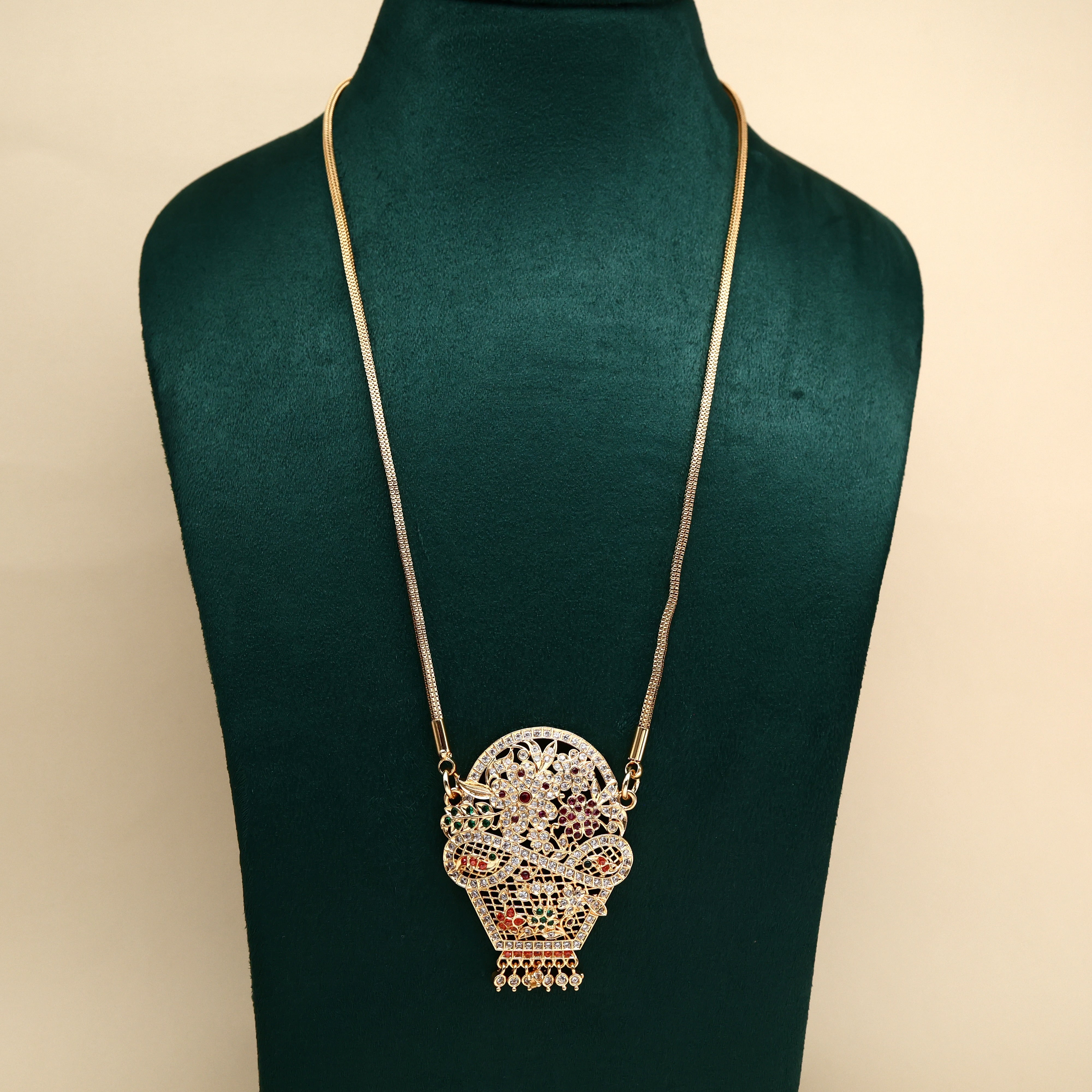 Real Gold Tone Beautiful Traditional Flower Basket Pendant Chain - 24 Inches Chain