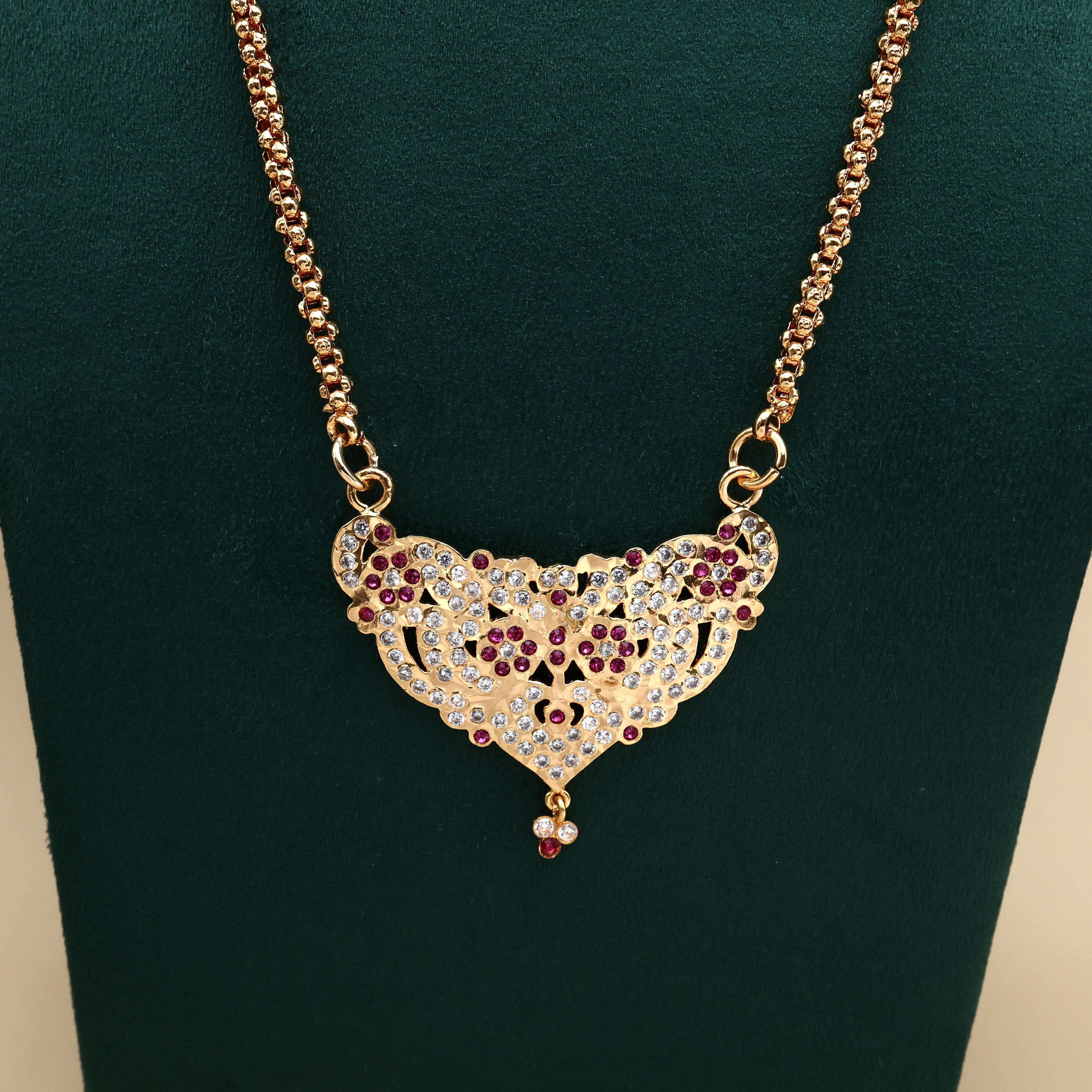 Real Gold Tone Traditional V Peacock Pendant Chain - 24 Inches