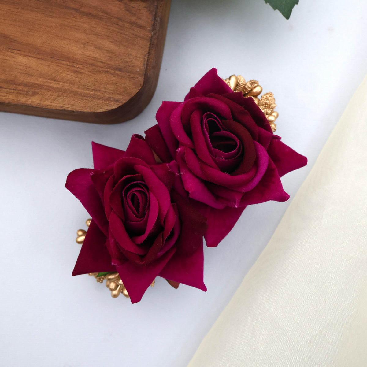 Realistic Double Rose French Barrette Hair Clip For Women - Maroon