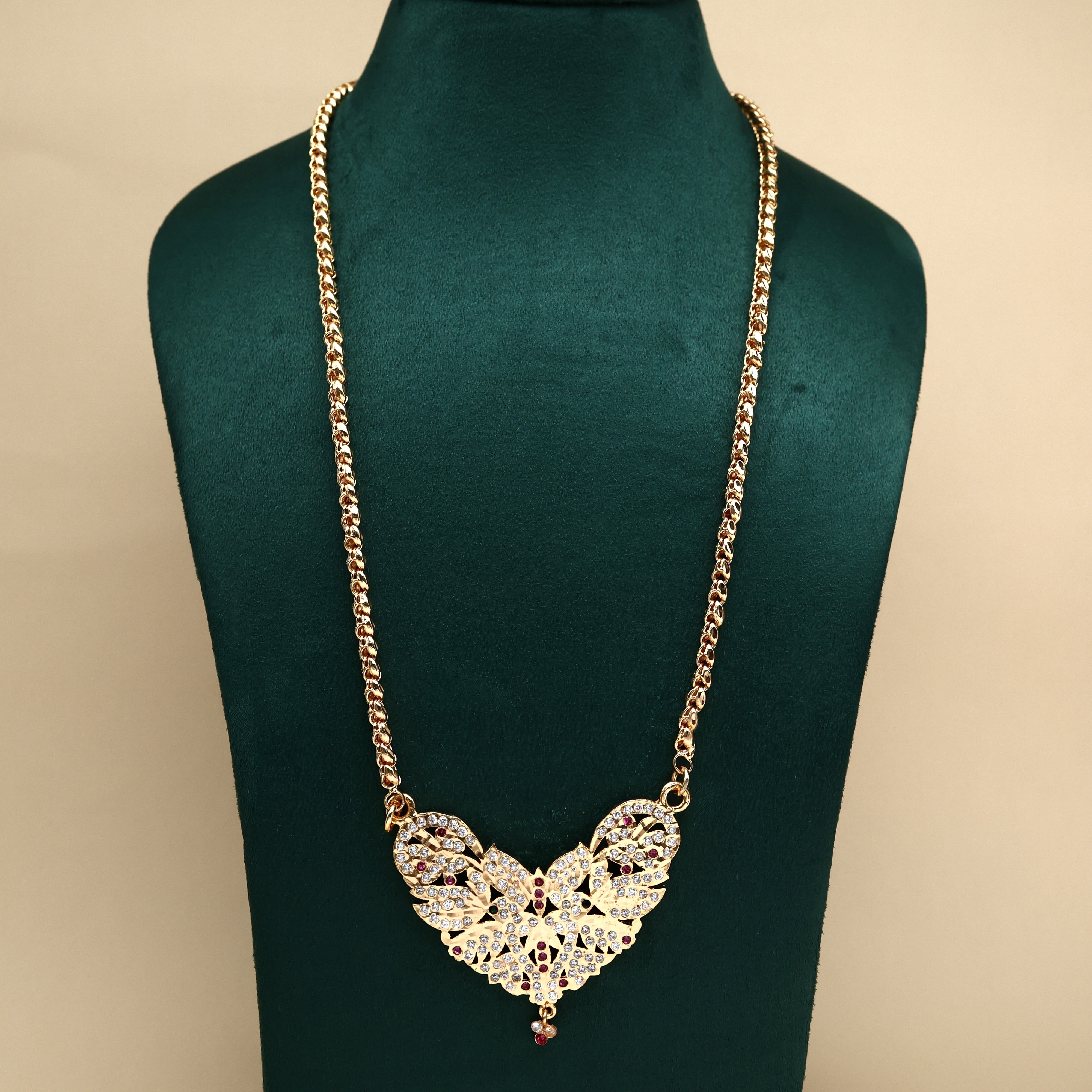 Real Gold Tone Traditional Butterfly Heart Pendant Chain - 24 Inches Chain