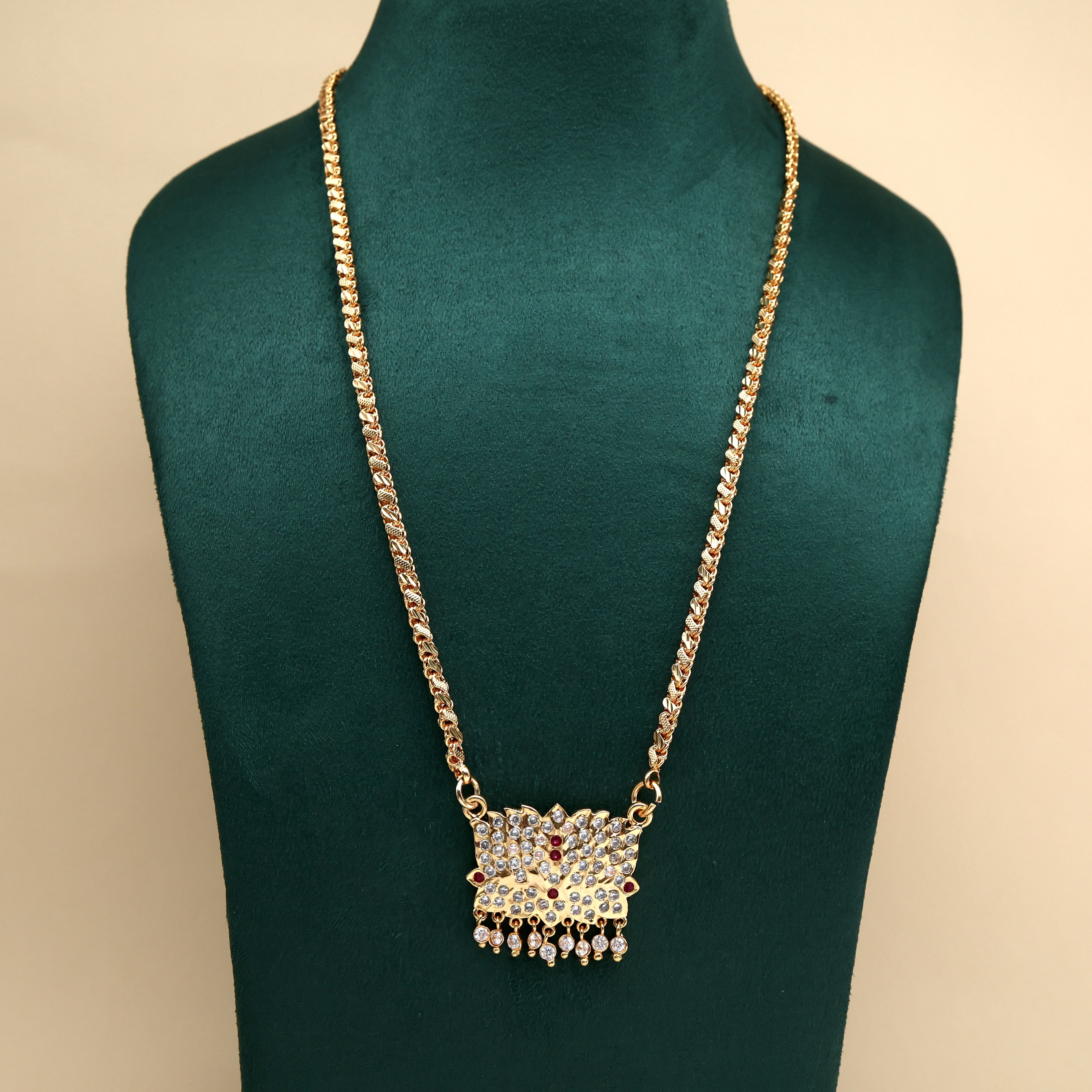 Real Gold Tone Beautiful Traditional Lotus Pendant Chain - 24 Inches Chain