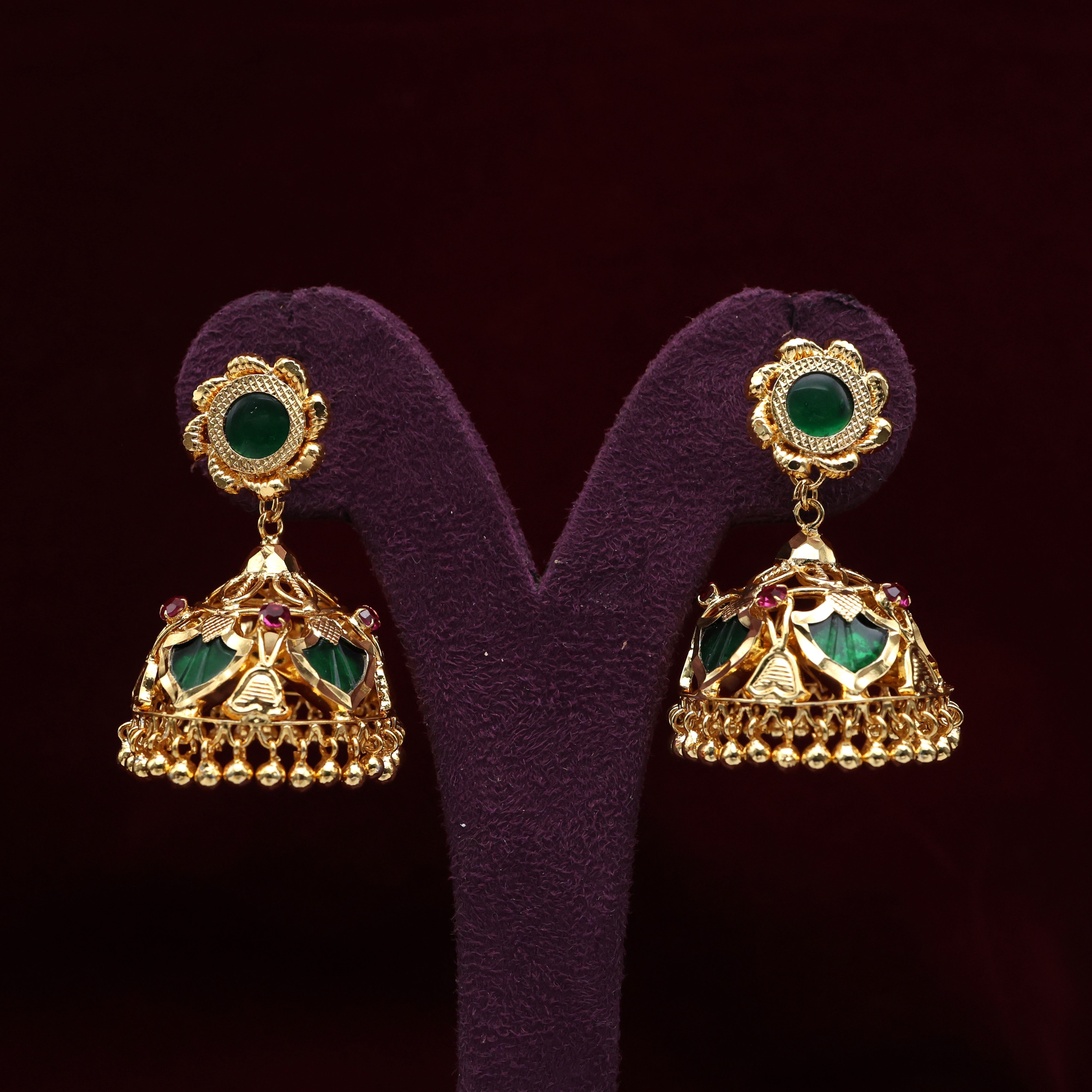 Real Gold Tone Traditional Kerala Palakka Jhumkas