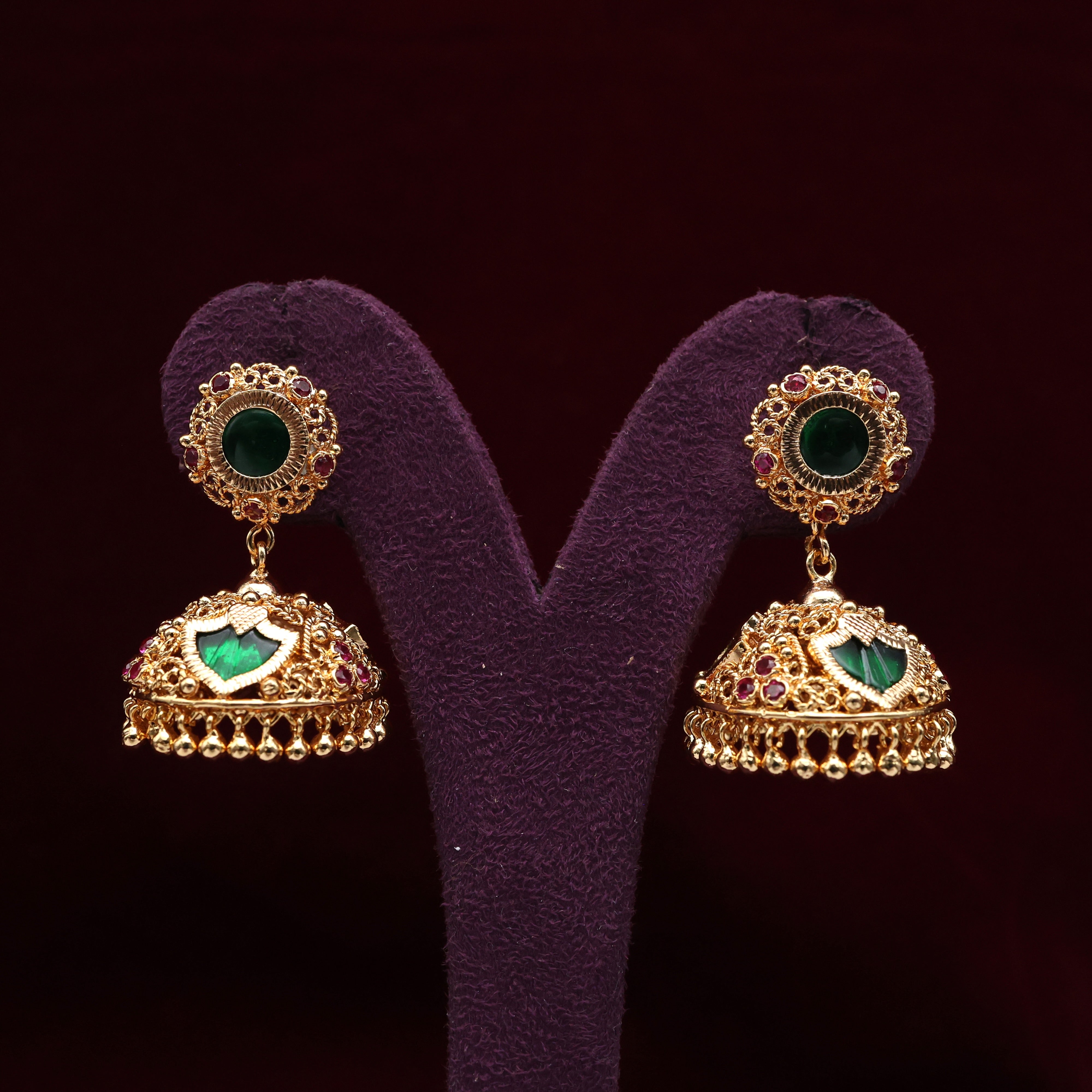 Real Gold Tone Traditional Kerala Palakka Jhumkas