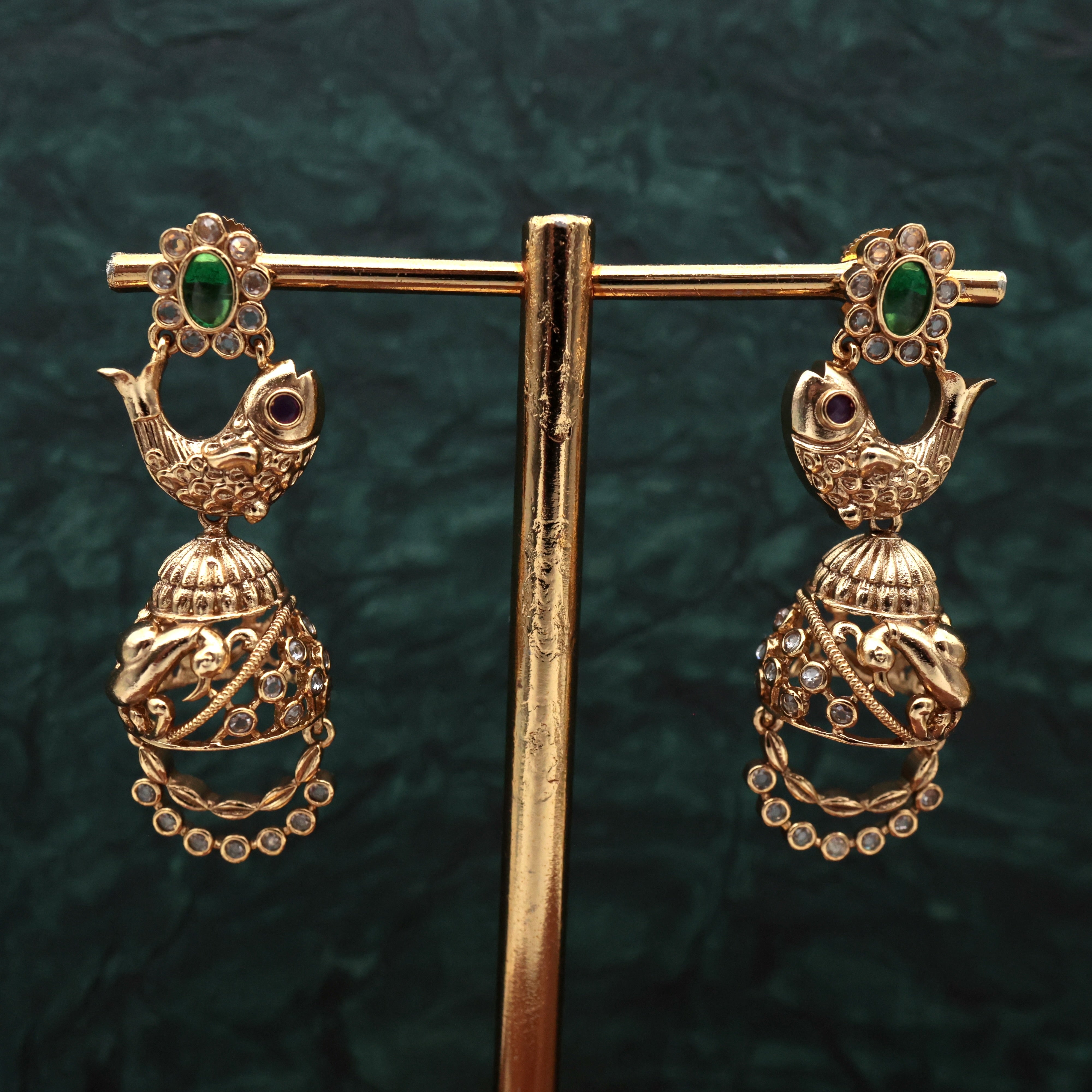 Gold Look Antique Fish Bridal Jhumkas