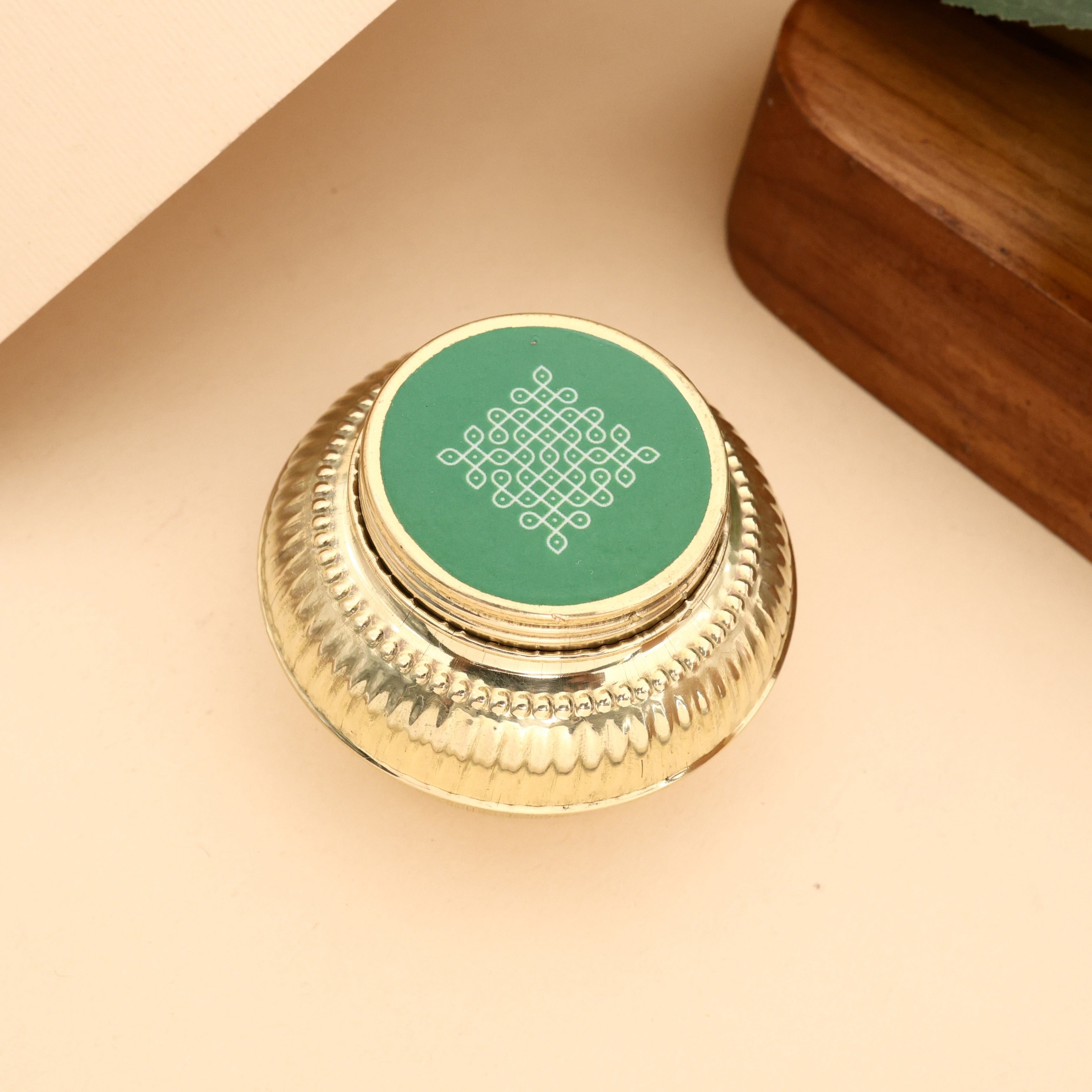 Brass Matki Haldi/Kumkum Dabbi - Sindoor Box (Assorted Prints)