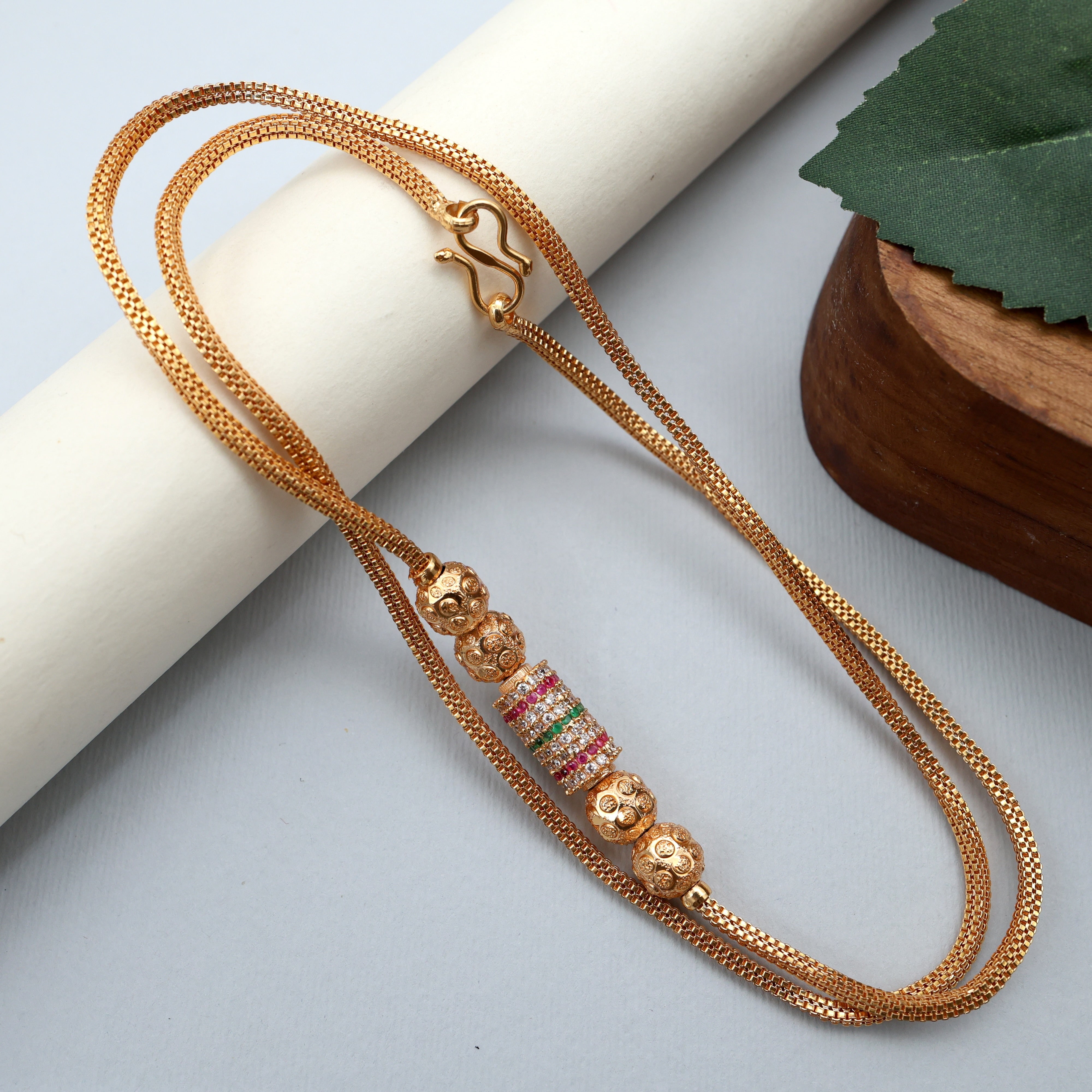 Gold Tone Bar Balls Mugappu/Mogappu Chain - Multi