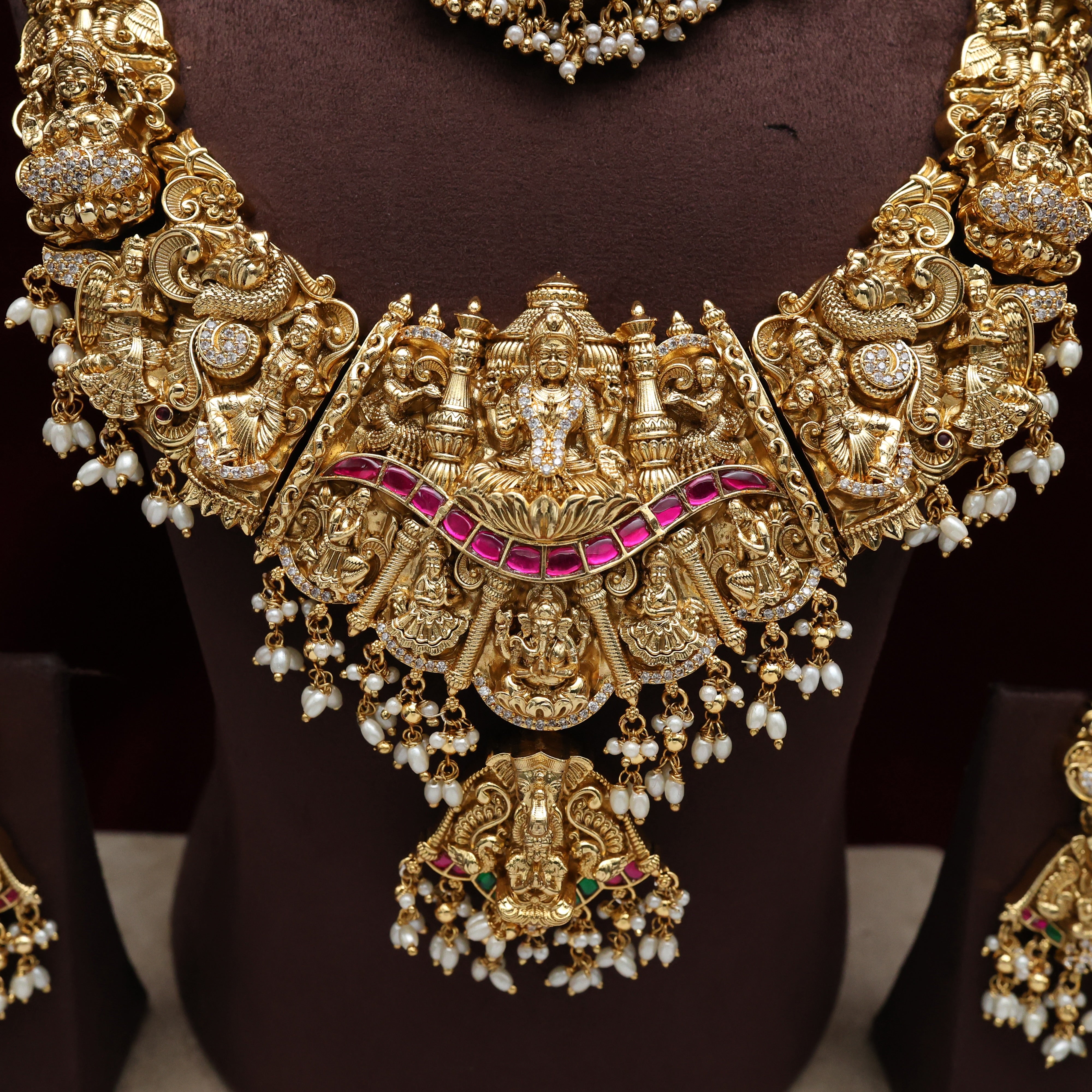 Premium Heavy Real Kemp Rice Pearls Nagasi Lakshmi Bridal Set