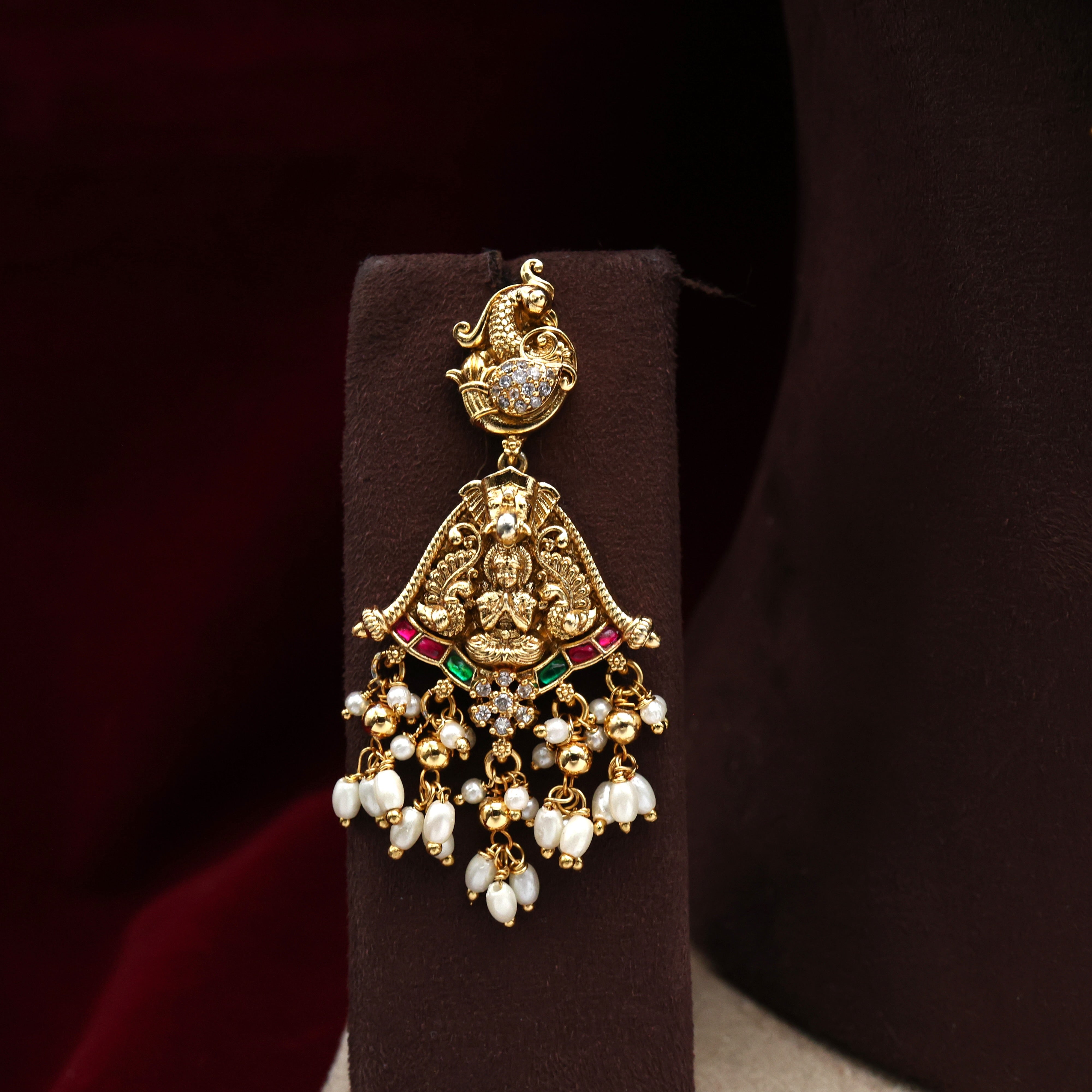 Premium Heavy Real Kemp Rice Pearls Nagasi Lakshmi Bridal Set