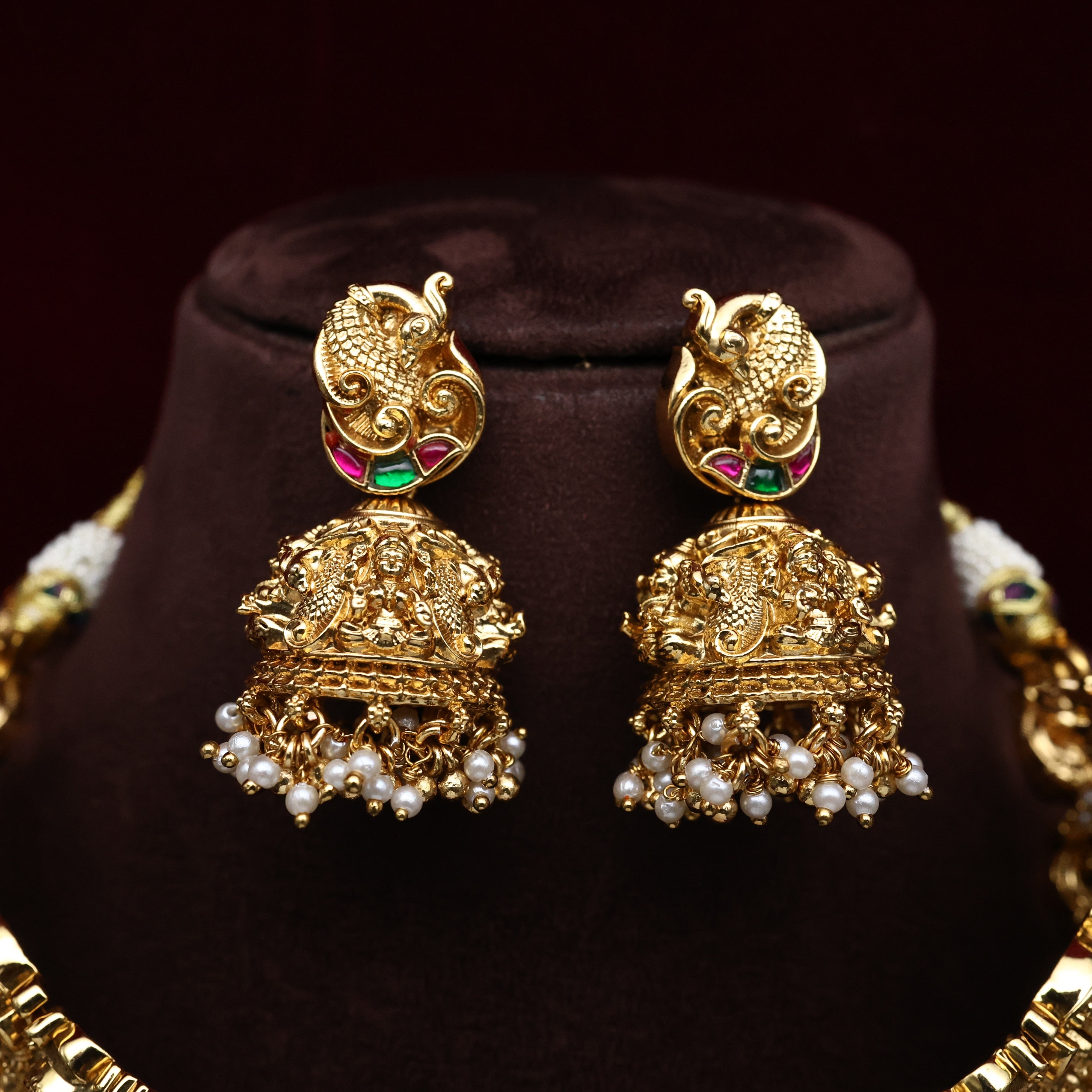 Premium Heavy Real Kemp Rice Pearls Nagasi Lakshmi Bridal Set