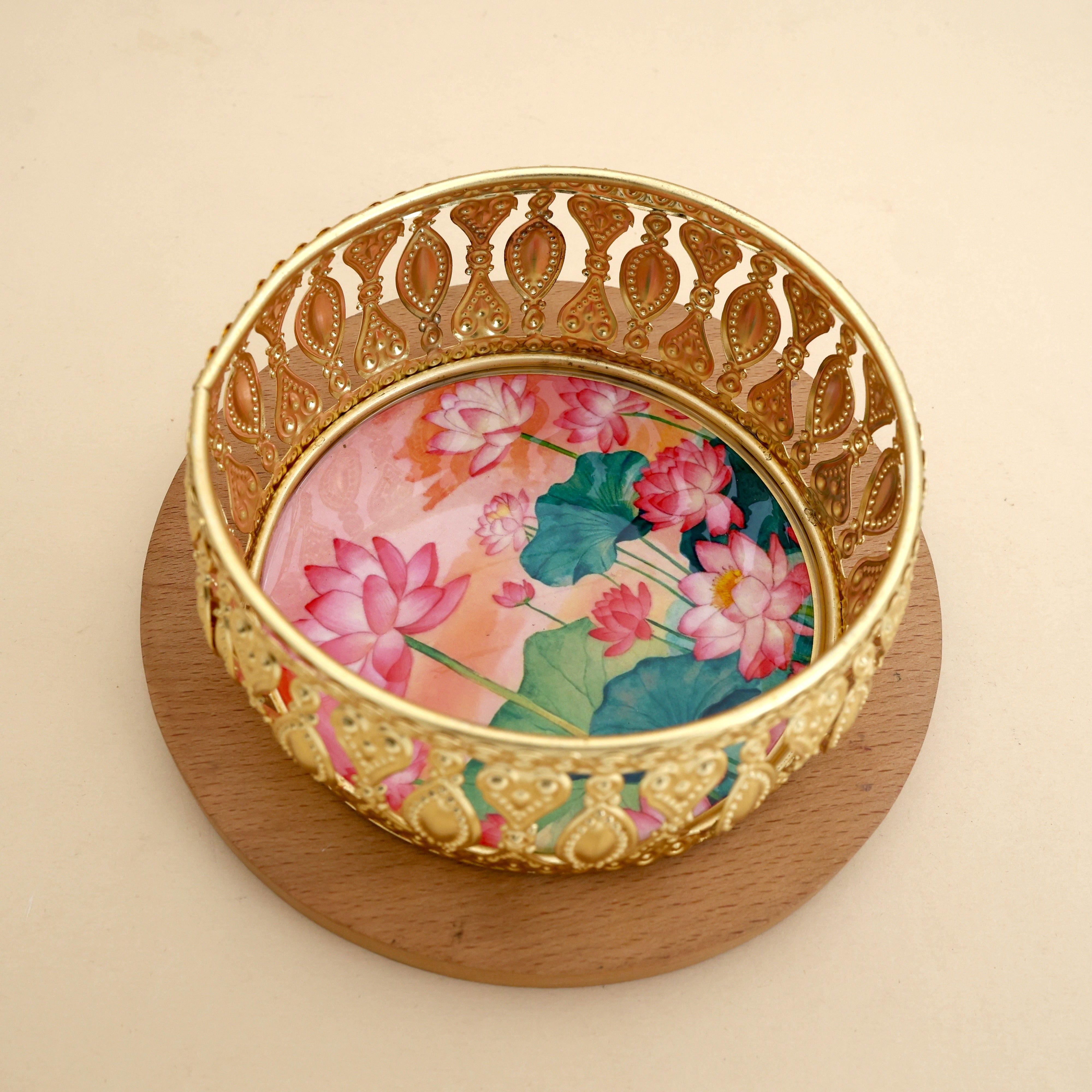 Small 4 Inches Pichwai Prints Golden Tray (Assorted Prints)