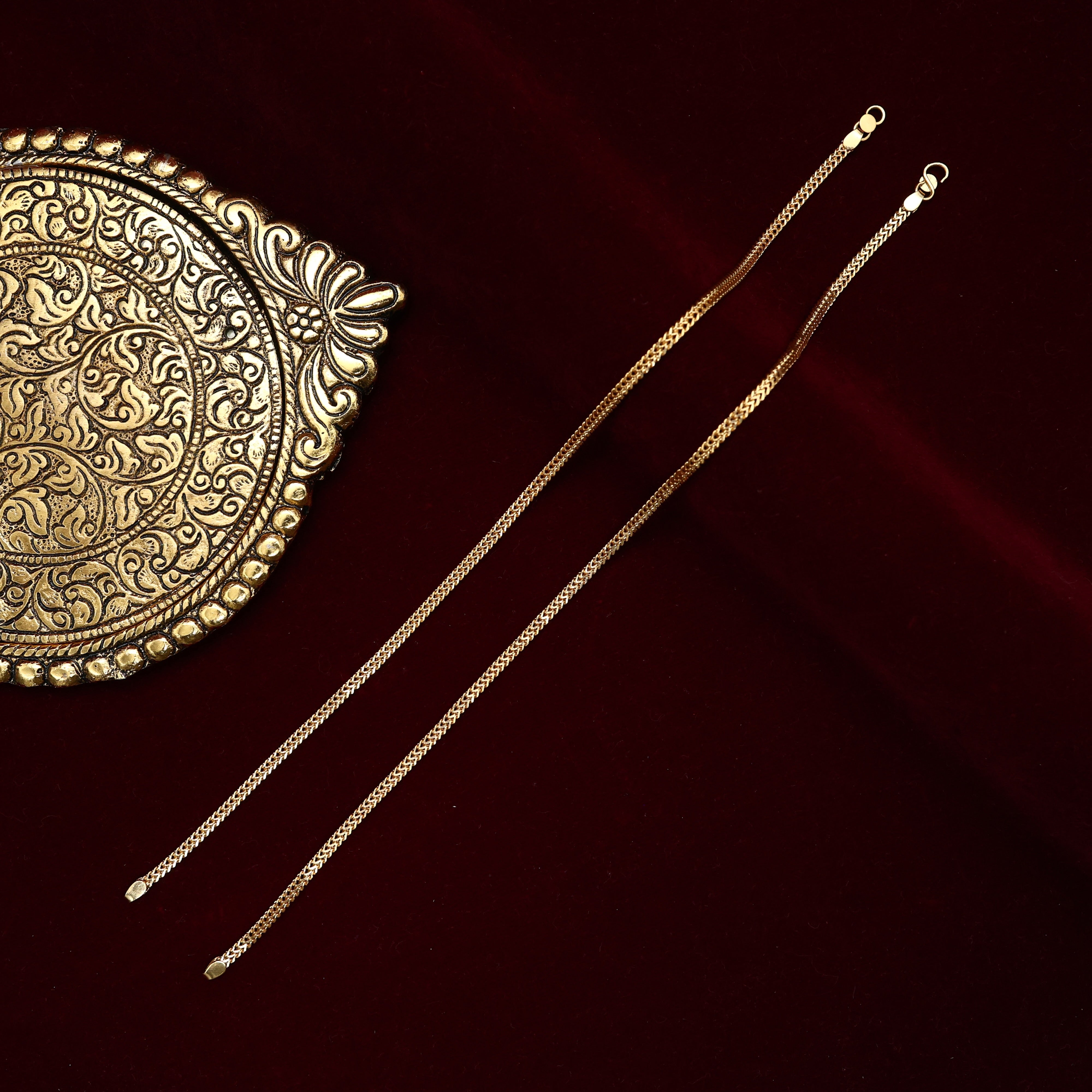 Real Gold Tone Plain Anklets For Women - 10.5 inches