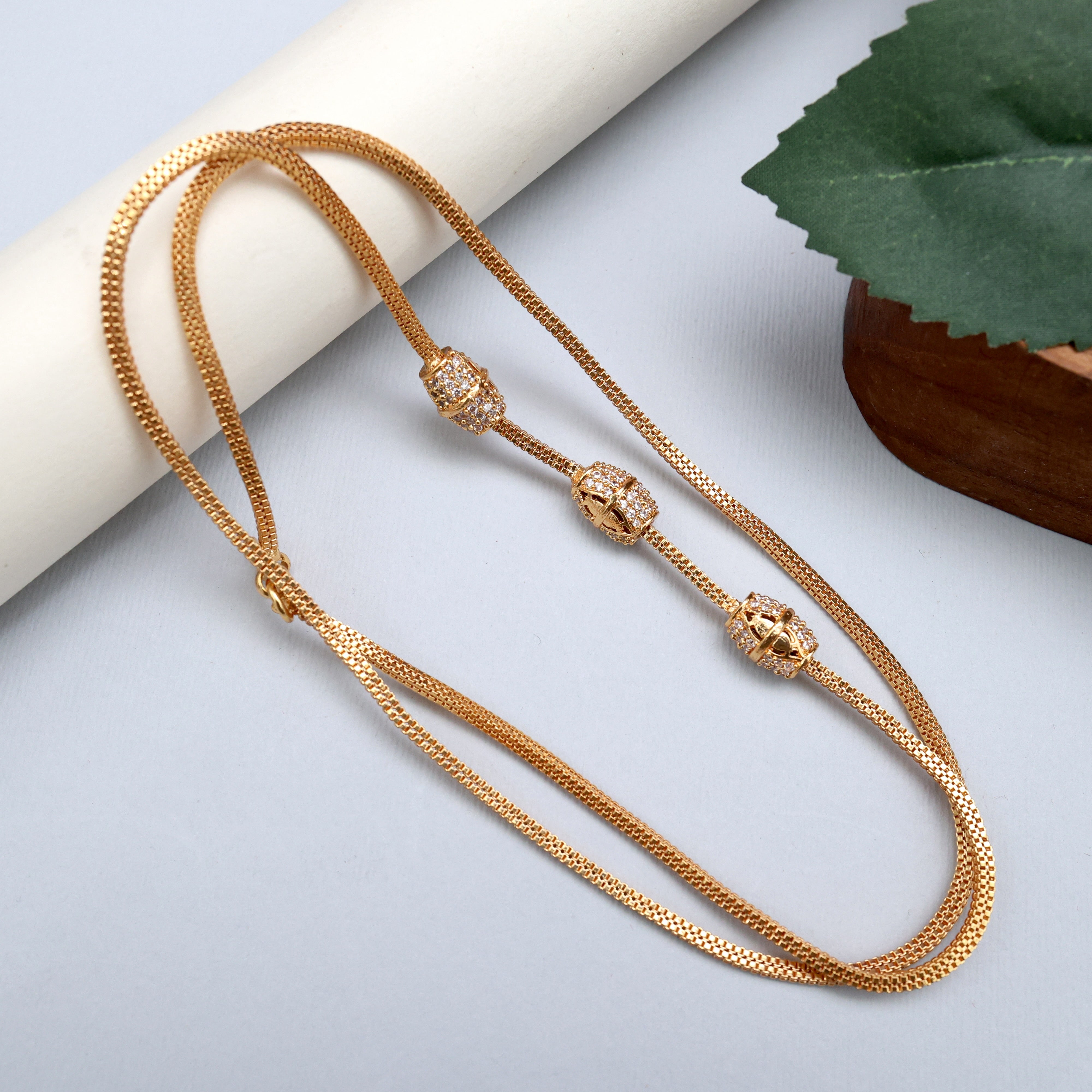 Real Gold Tone AD Cylinders Thali Mogappu Chain