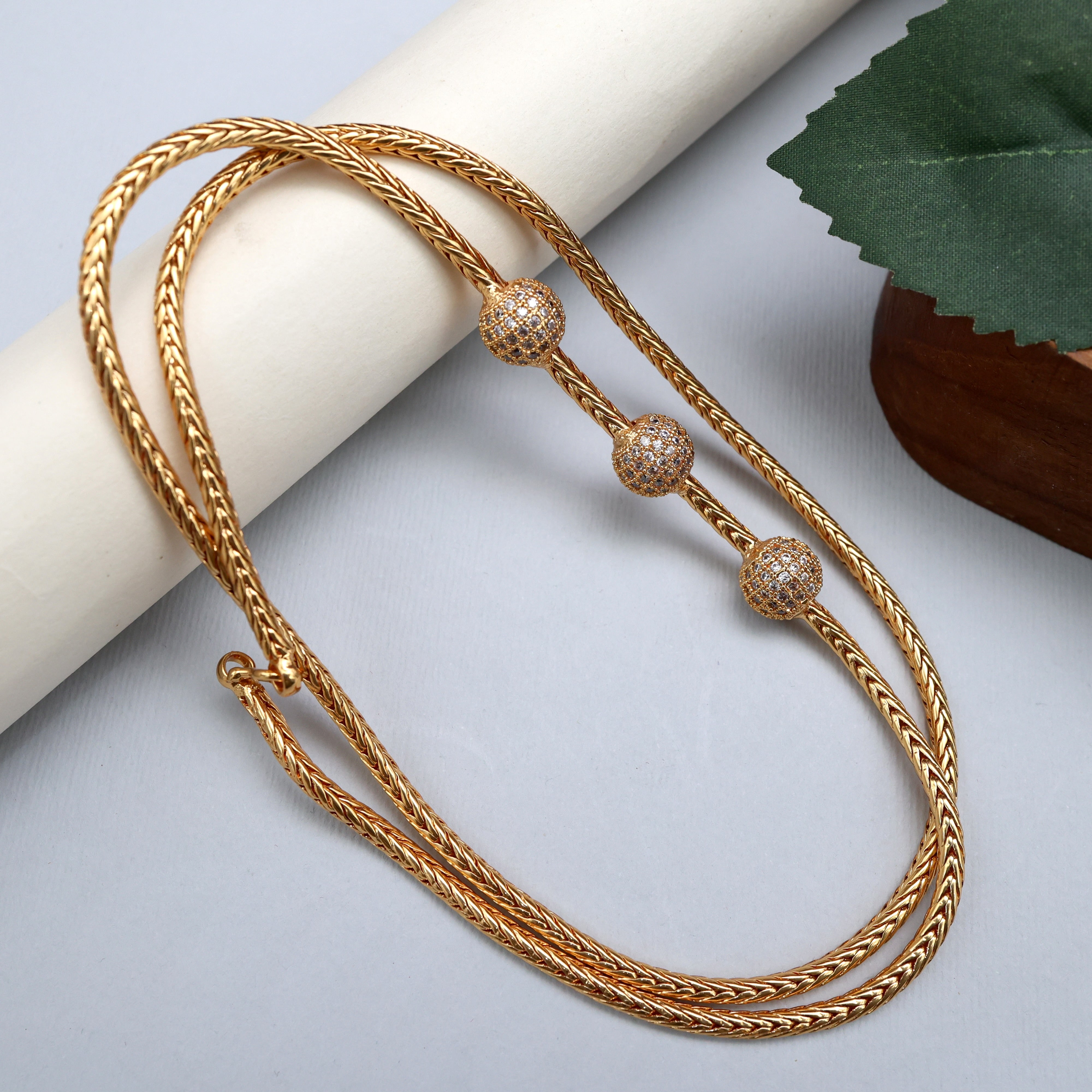 REAL GOLD TONE DIAMOND LOOK 3 BALLS MUGAPPU/MOGAPPU CHAIN