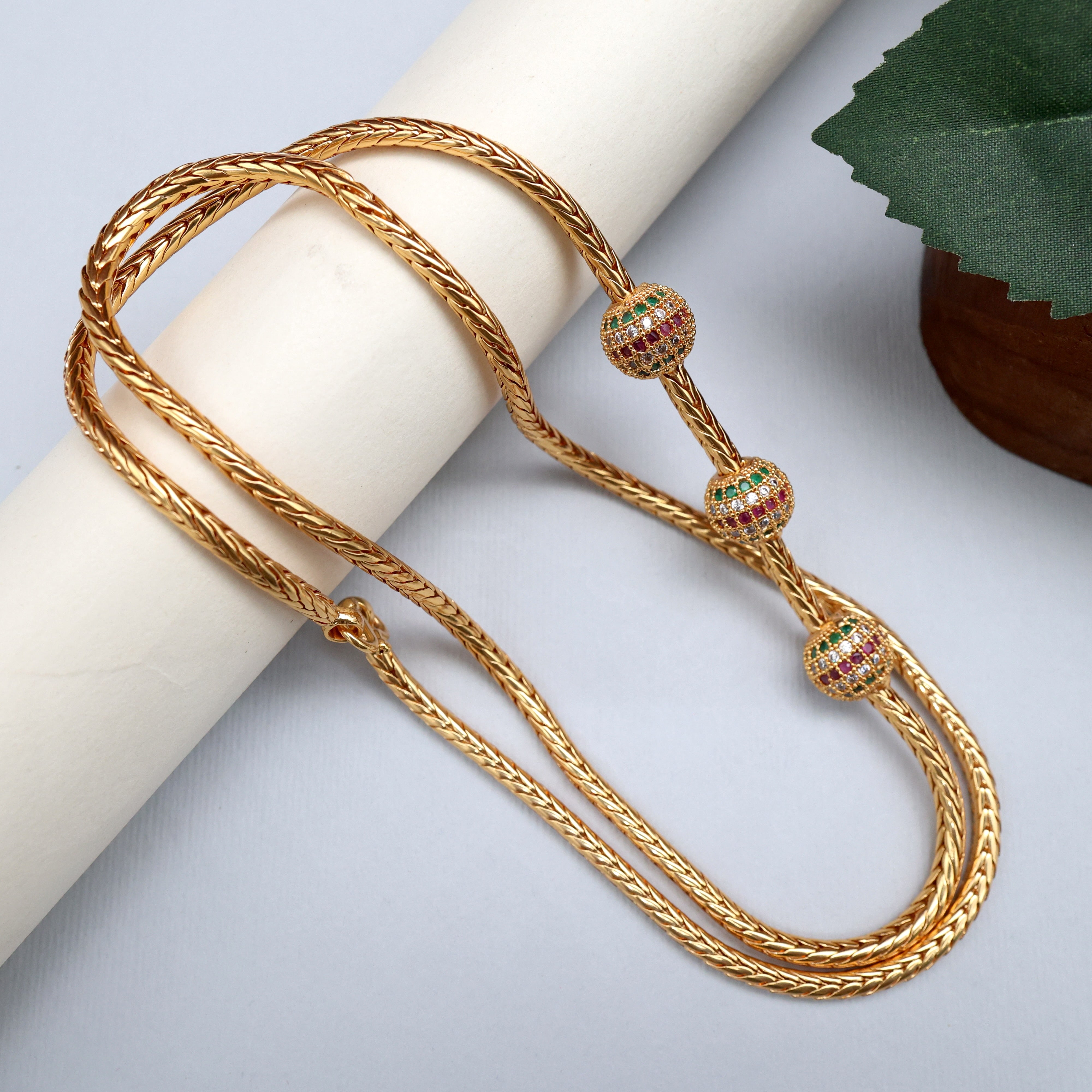 REAL GOLD TONE DIAMOND LOOK 3 BALLS MUGAPPU/MOGAPPU CHAIN