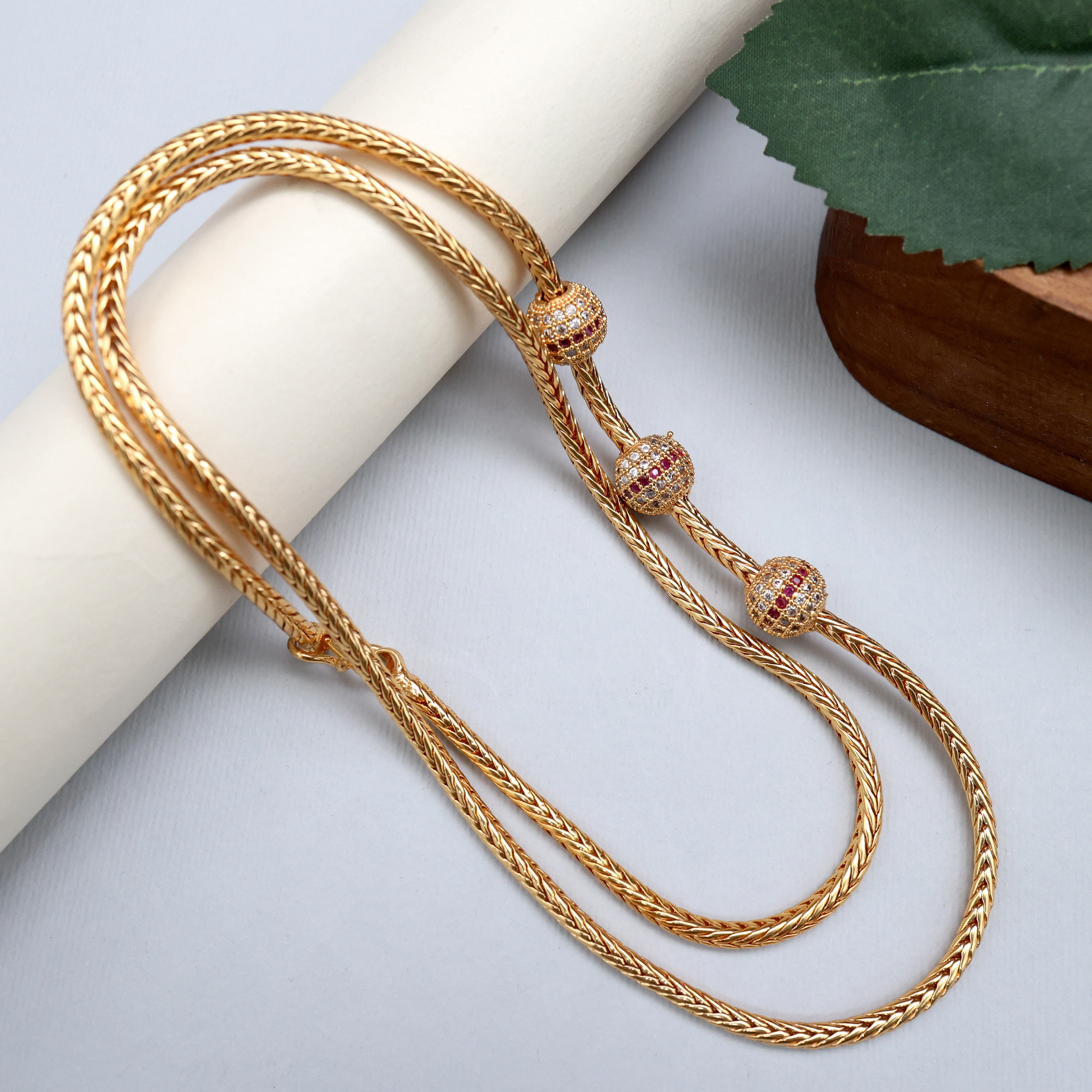 REAL GOLD TONE DIAMOND LOOK 3 BALLS MUGAPPU/MOGAPPU CHAIN