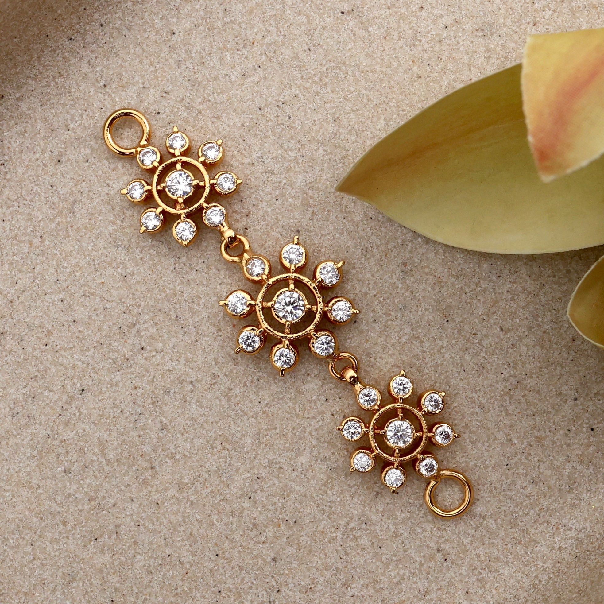 Diamond Look Micro Gold 3 Circle Flowers Mogappu Pendant