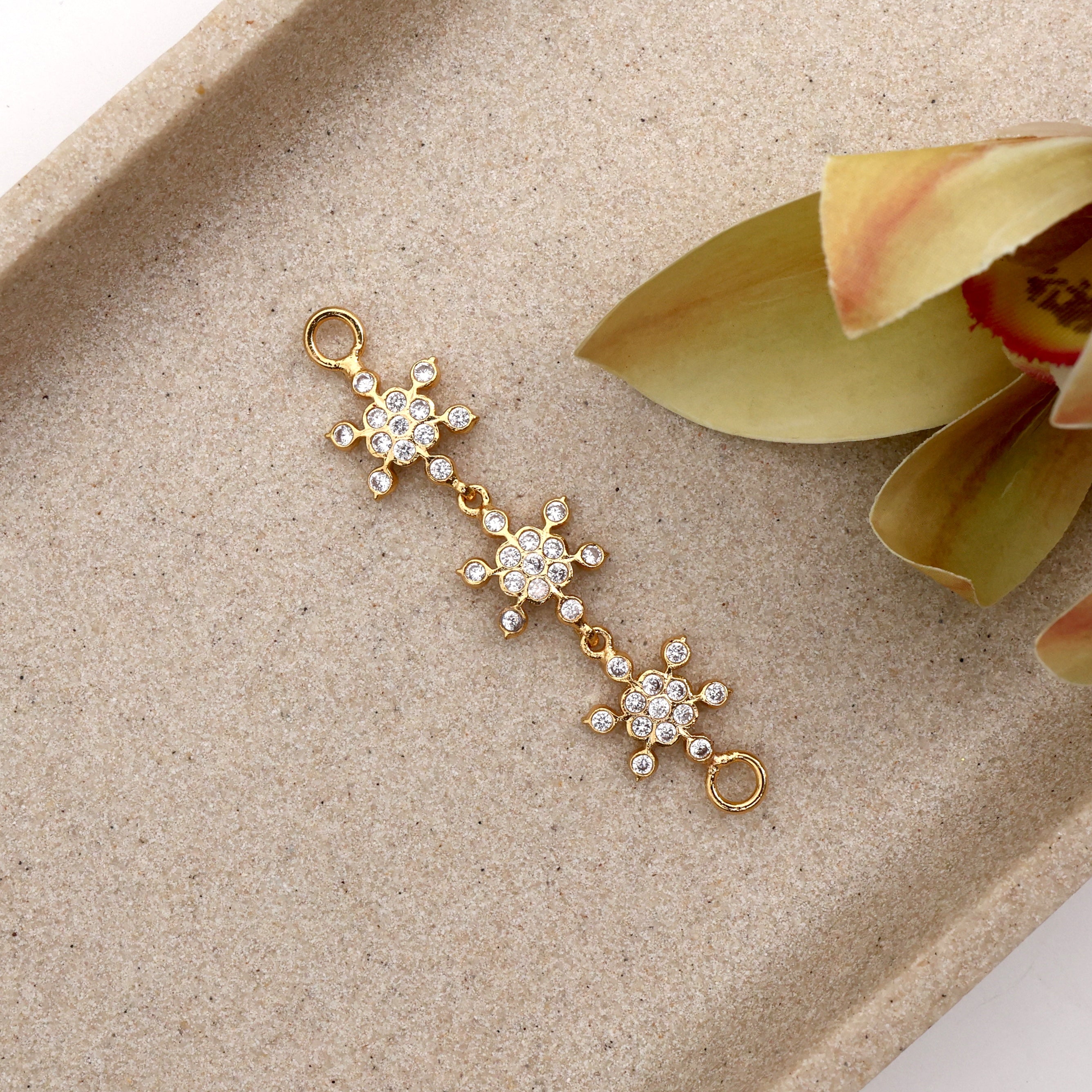 Diamond Look Micro Gold Polished 3 Shining Stars Mogappu Pendant