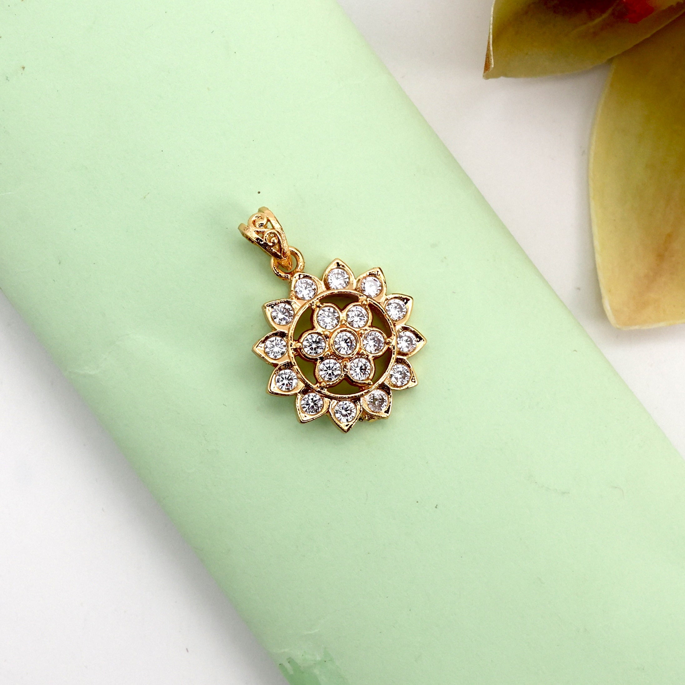 Diamond Look Micro Gold Polished Flower Chakra Pendant