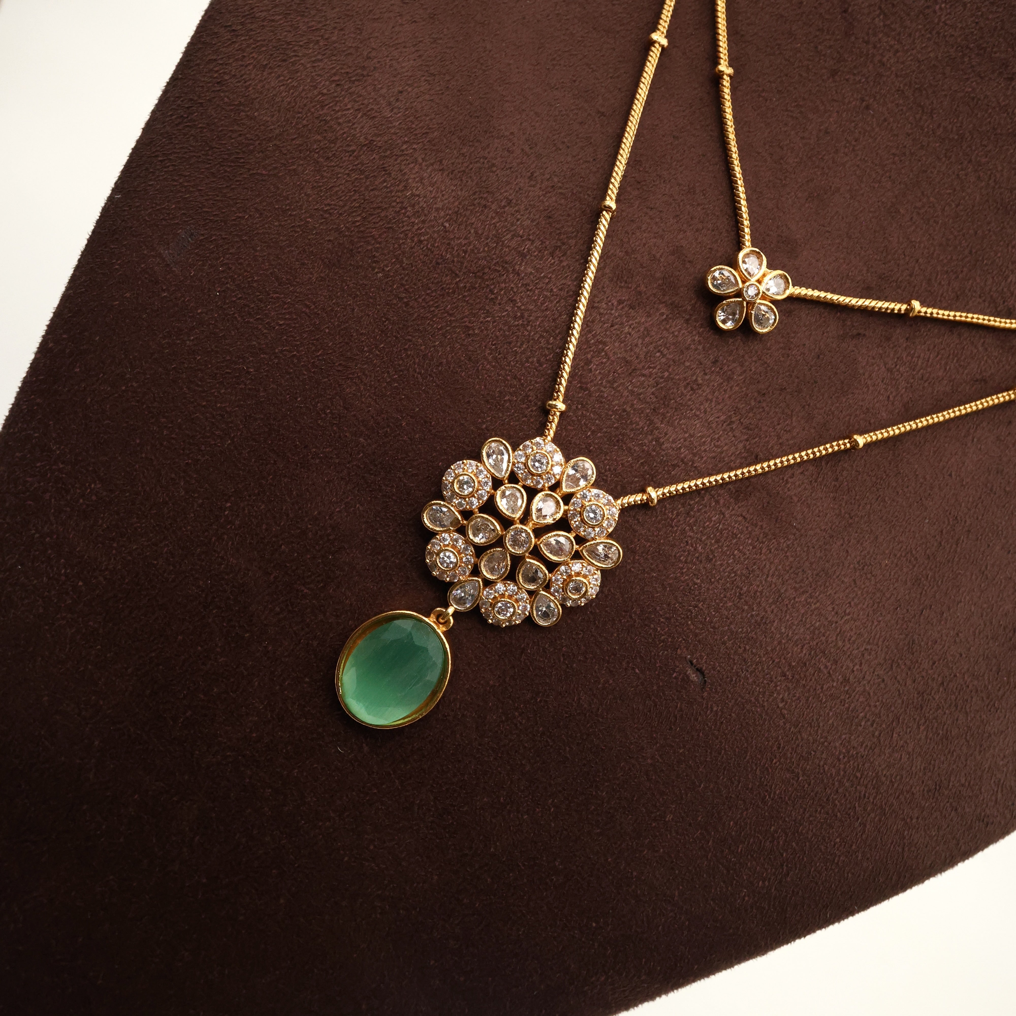 Antique AD Two Layer Contemporary Flower Pendants Necklace Set - No figure No Idol Jewellery